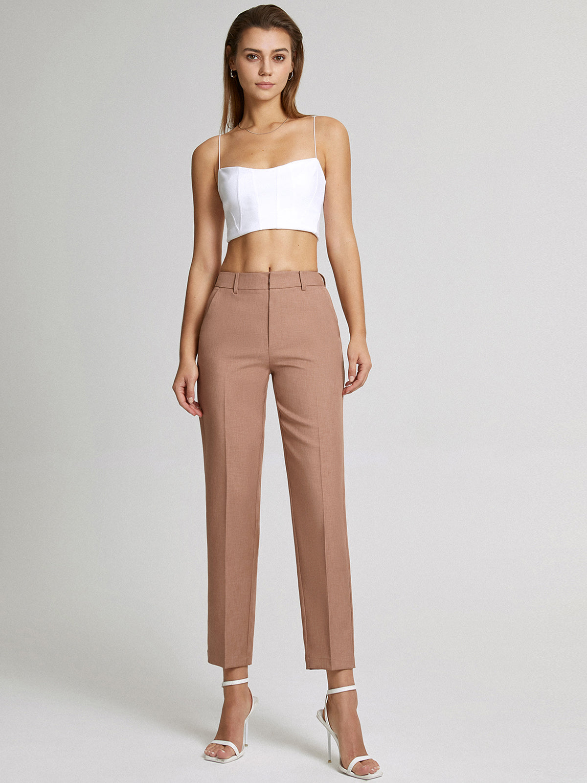 High Waisted Cropped Skinny Straight Leg Trousers - Chic Rio