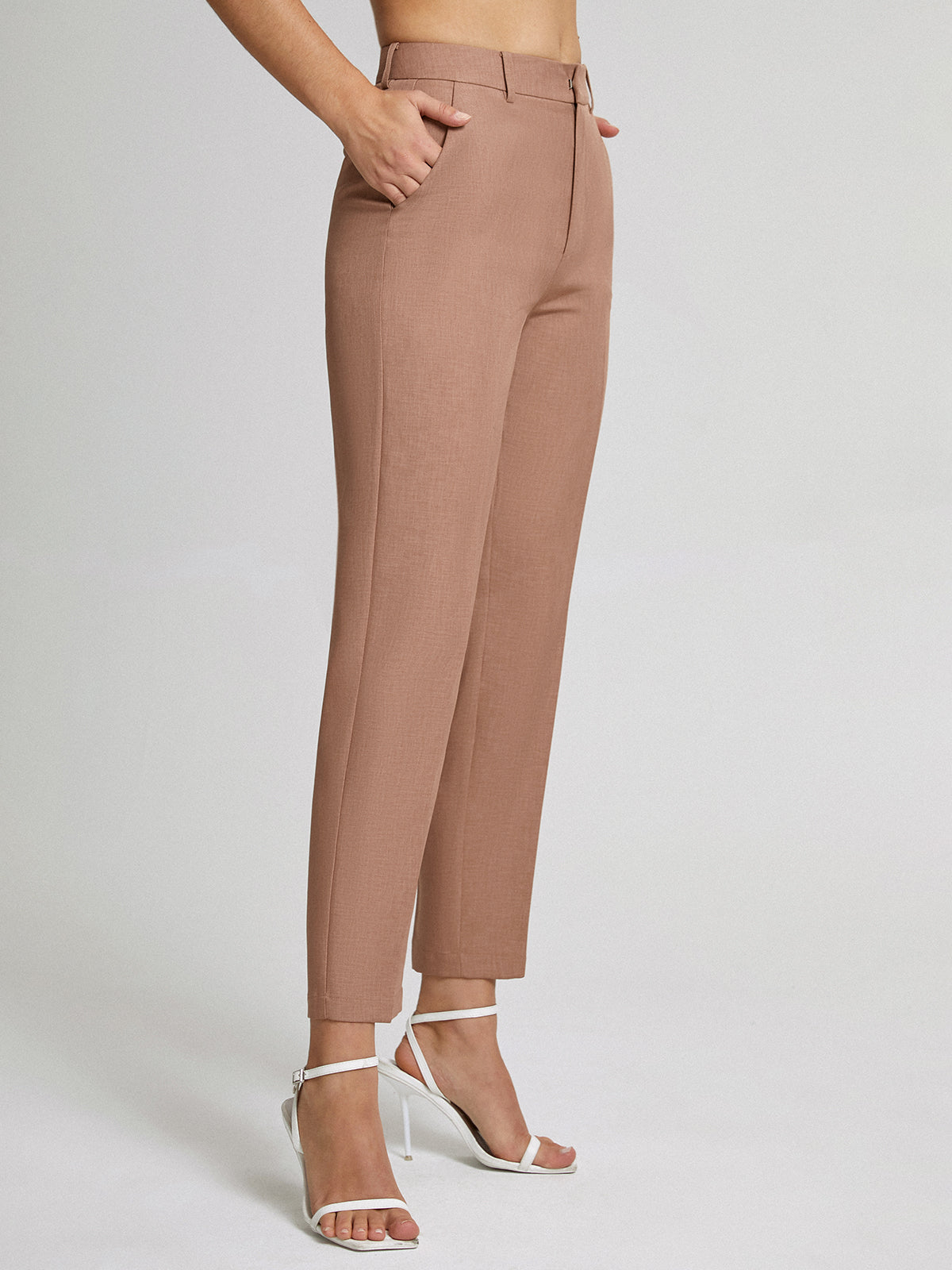 High Waisted Cropped Skinny Straight Leg Trousers - Chic Rio