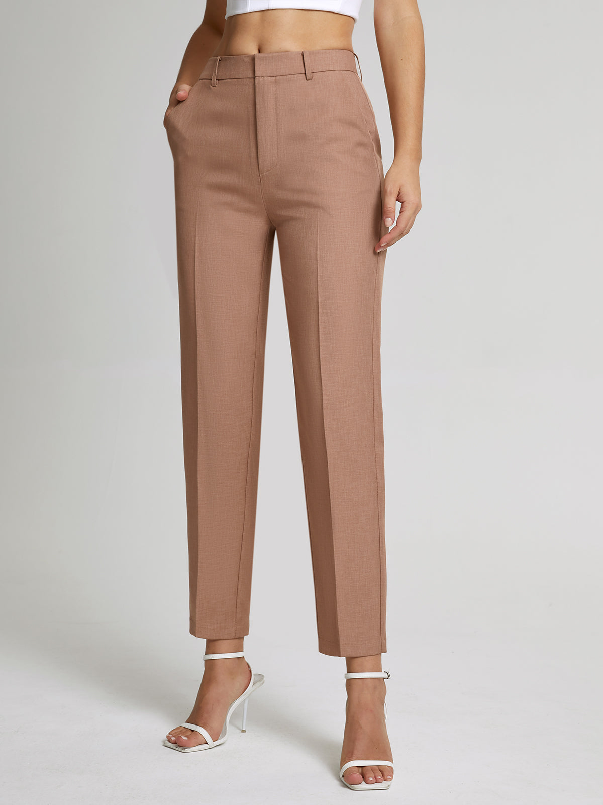 High Waisted Cropped Skinny Straight Leg Trousers - Chic Rio