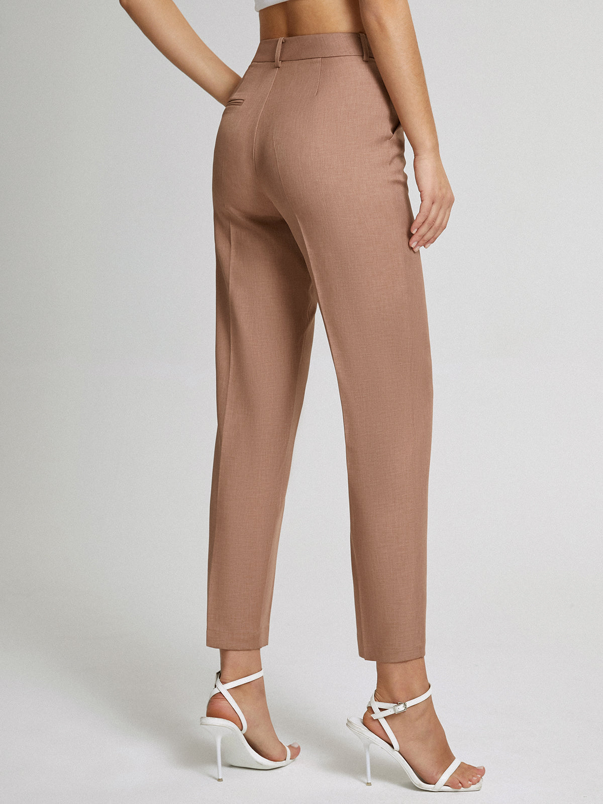 High Waisted Cropped Skinny Straight Leg Trousers - Chic Rio