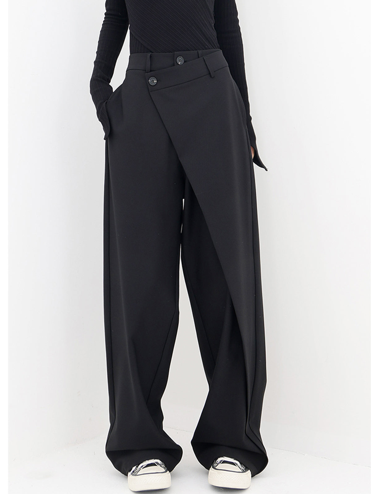 Asymmetrical Layer Button Wide Leg Dress Pants - Chic Rio