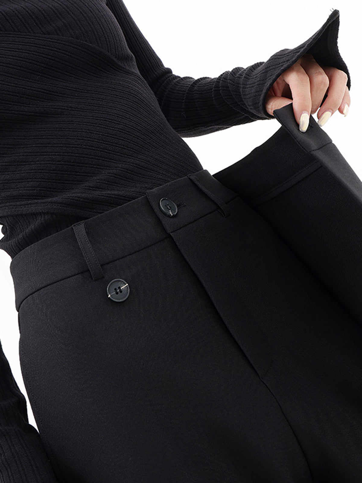 Asymmetrical Layer Button Wide Leg Dress Pants - Chic Rio