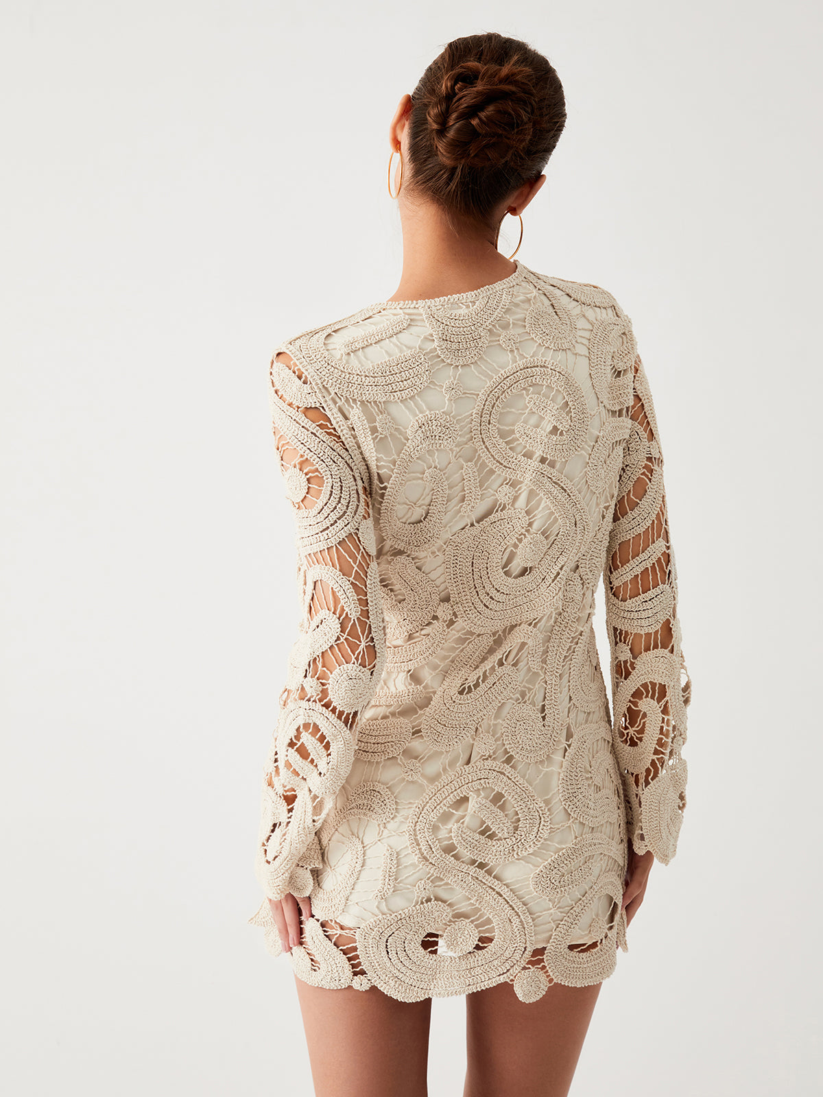 Crochet Paisley Long Sleeve Short Dress - Chic Rio