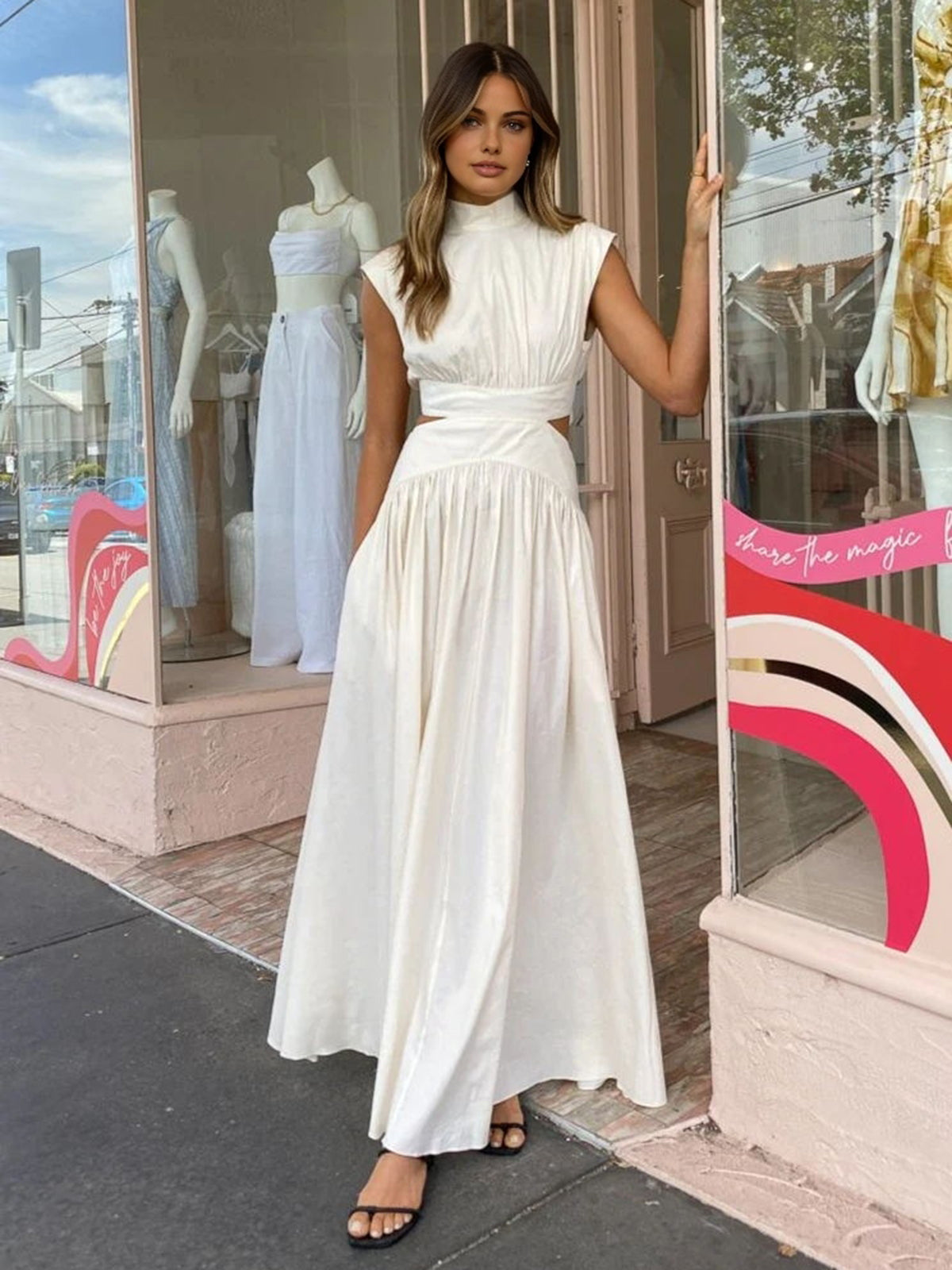 Mock Neck Cut Out Long Dress - Chic Rio