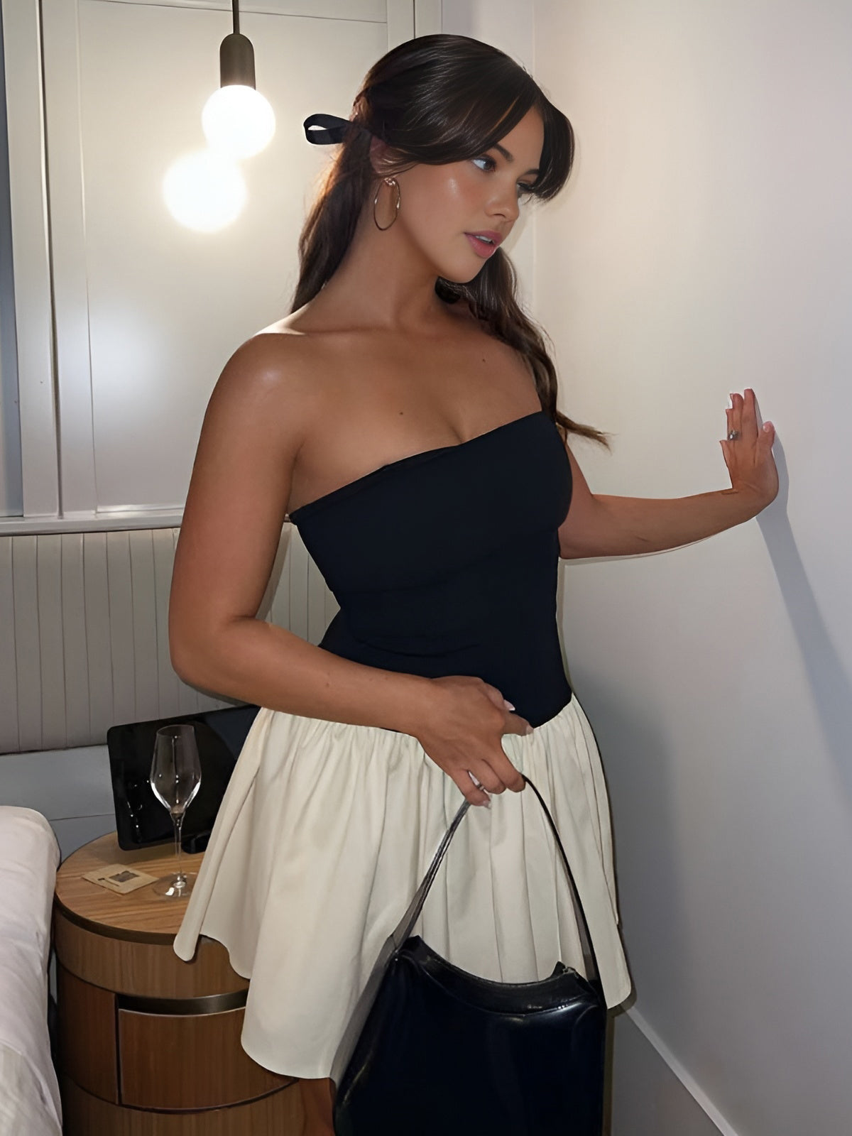 Patchwork Bustier Backless Short Dress - Chic Rio
