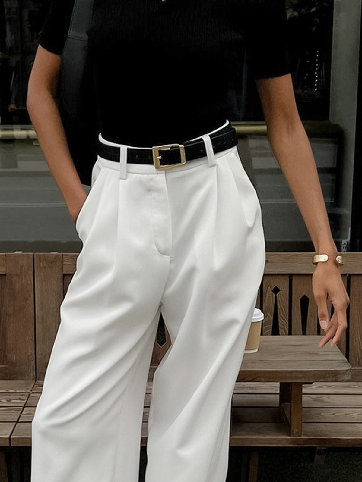 Solid Wide Leg Pants Without Belt - Chic Rio