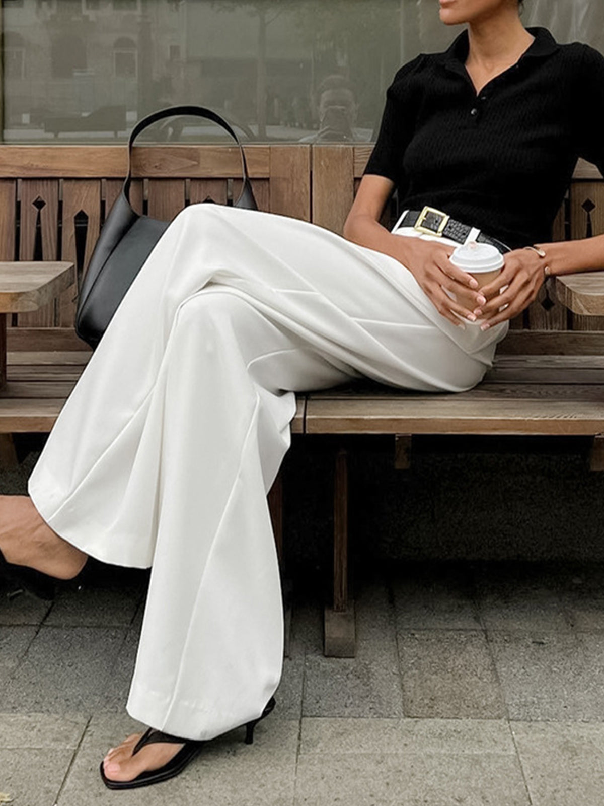 Solid Wide Leg Pants Without Belt - Chic Rio