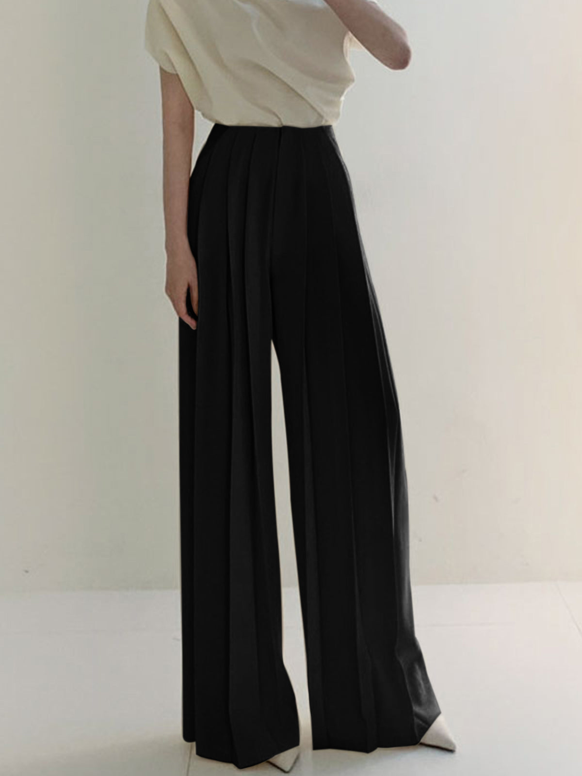 Pleated High Waist Wide Leg Pants - Chic Rio