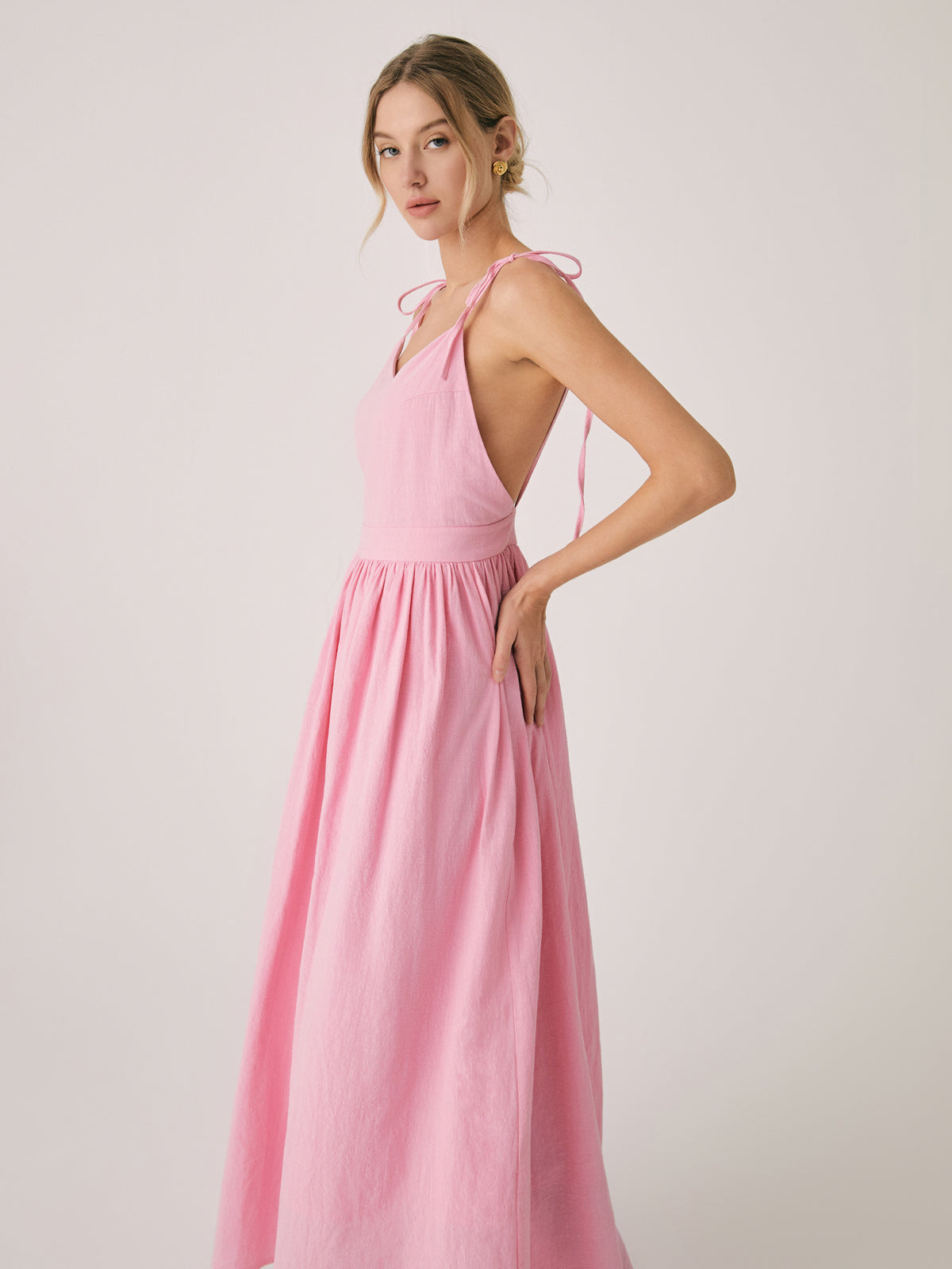 Cotton & Linen Backless Long Dress - Chic Rio