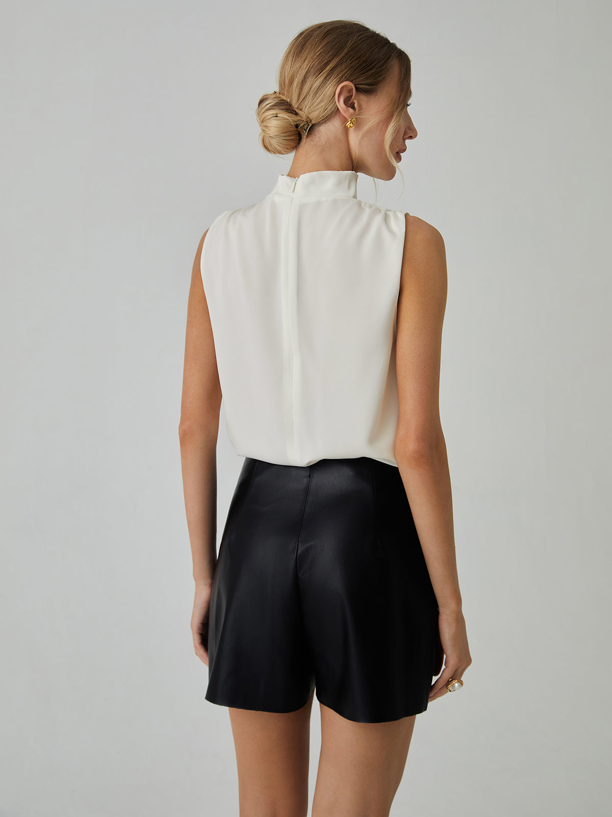 Pleated High Neck Sleeveless Blouse - Chic Rio