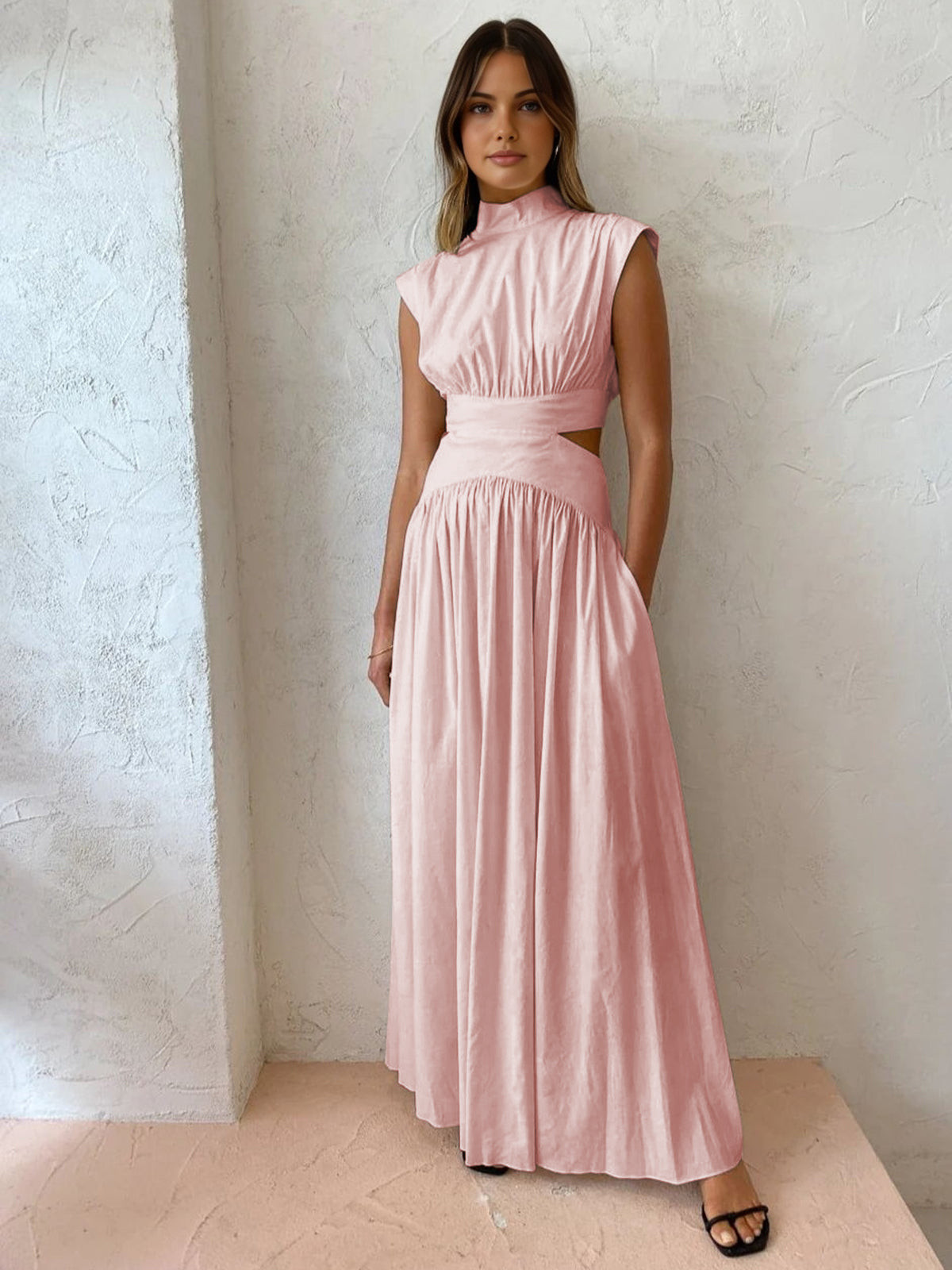 Mock Neck Cut Out Long Dress - Chic Rio