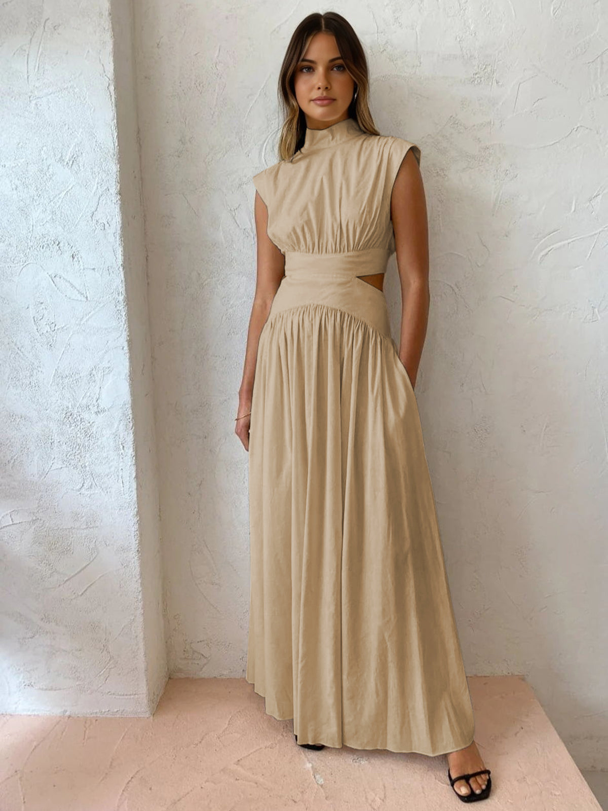 Mock Neck Cut Out Long Dress - Chic Rio