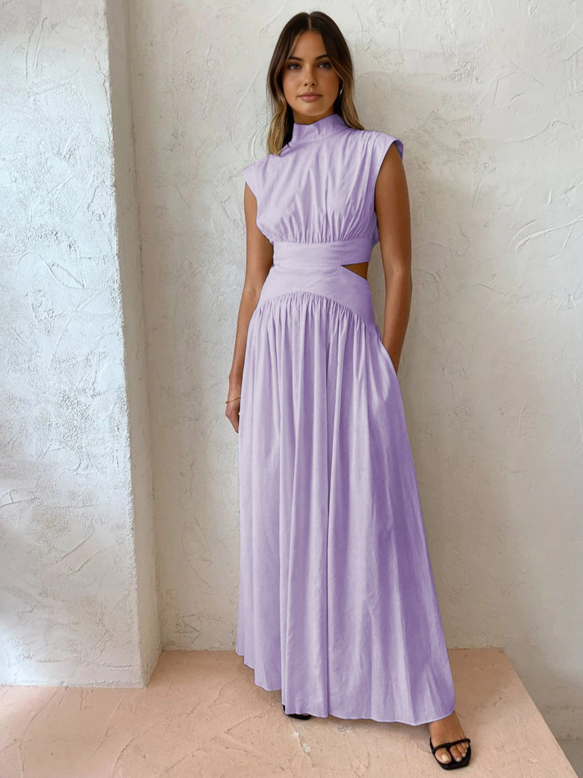 Mock Neck Cut Out Long Dress - Chic Rio