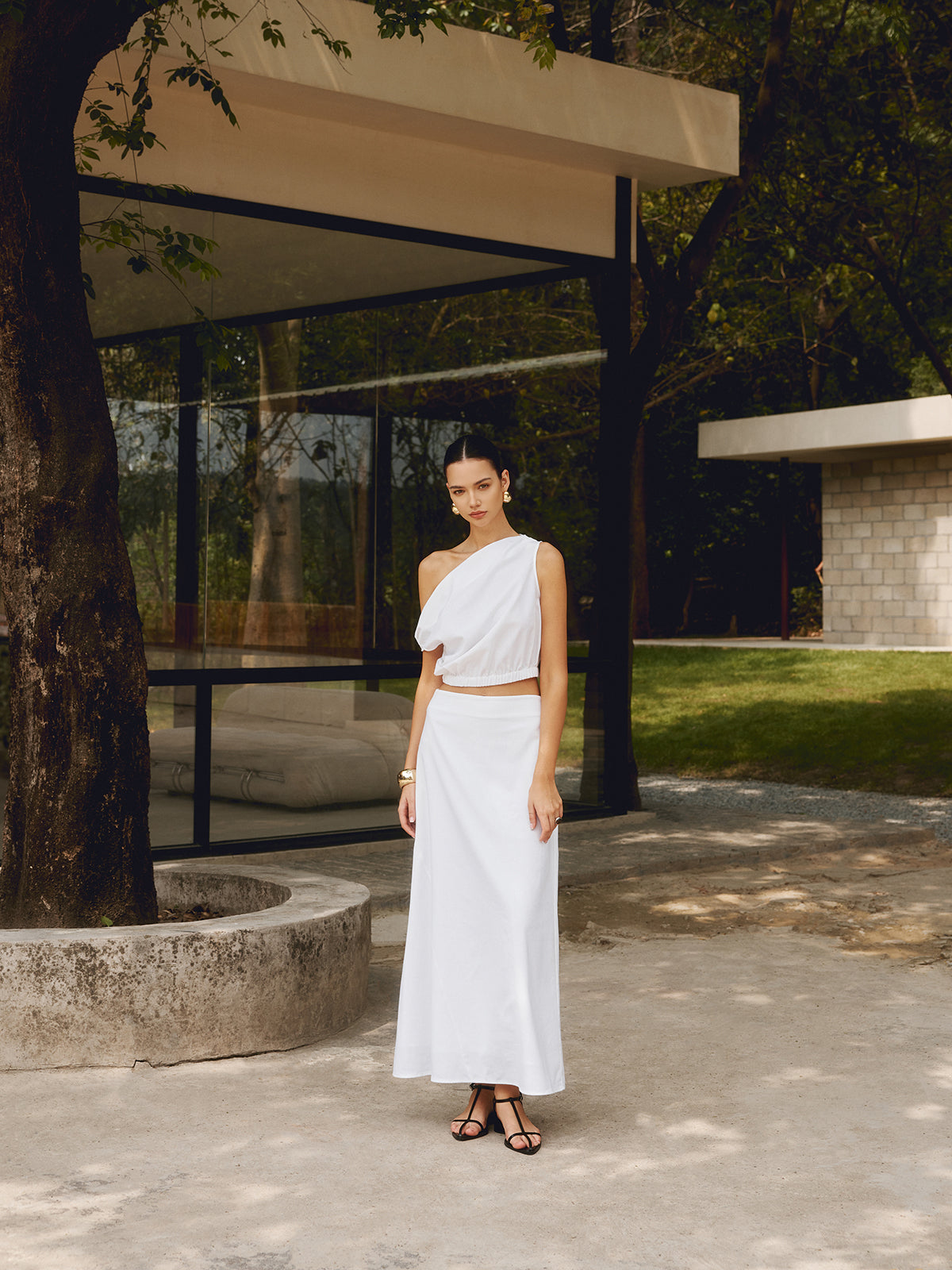 Cotton & Linen One Shoulder Off T-Shirt - Chic Rio