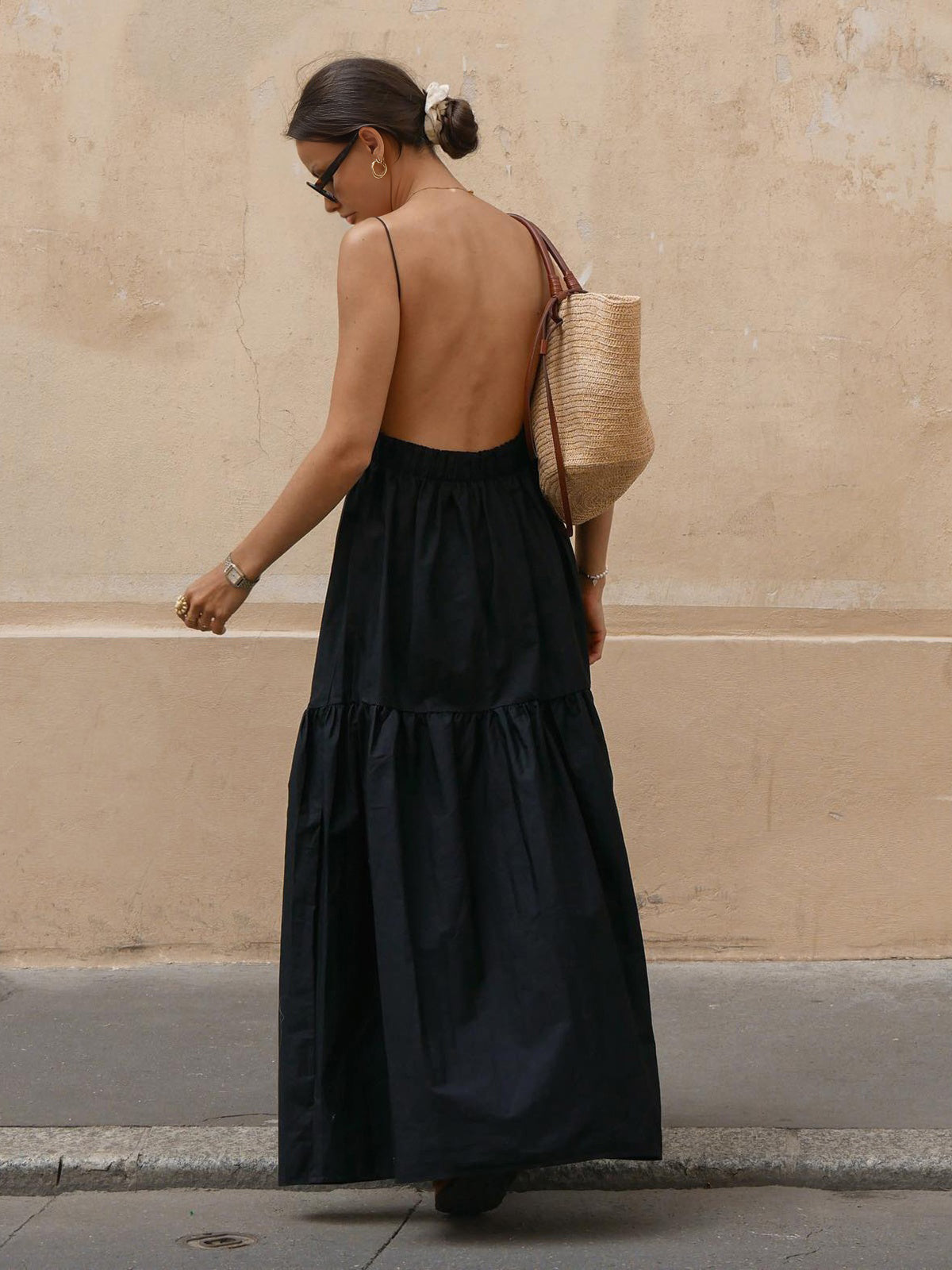 Solid Backless Long Dress - Chic Rio