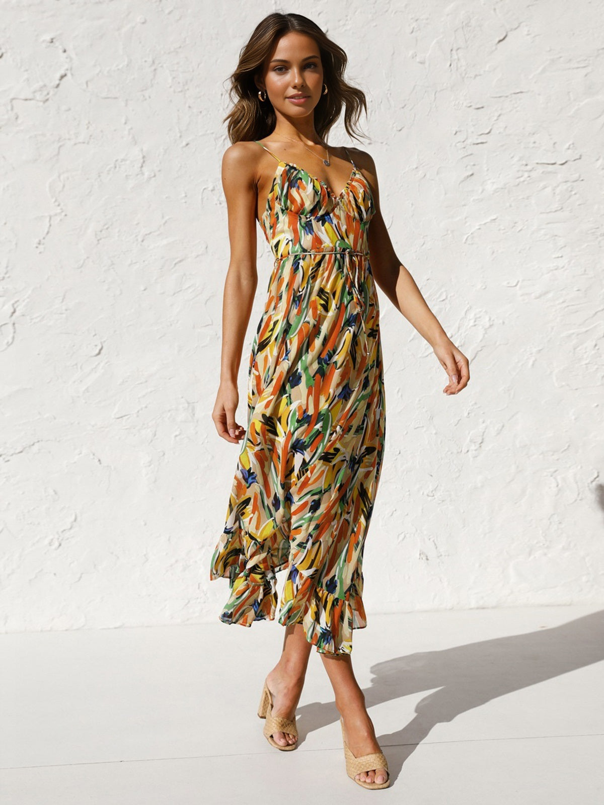Multi Color Print Cami Midi Dress - Chic Rio