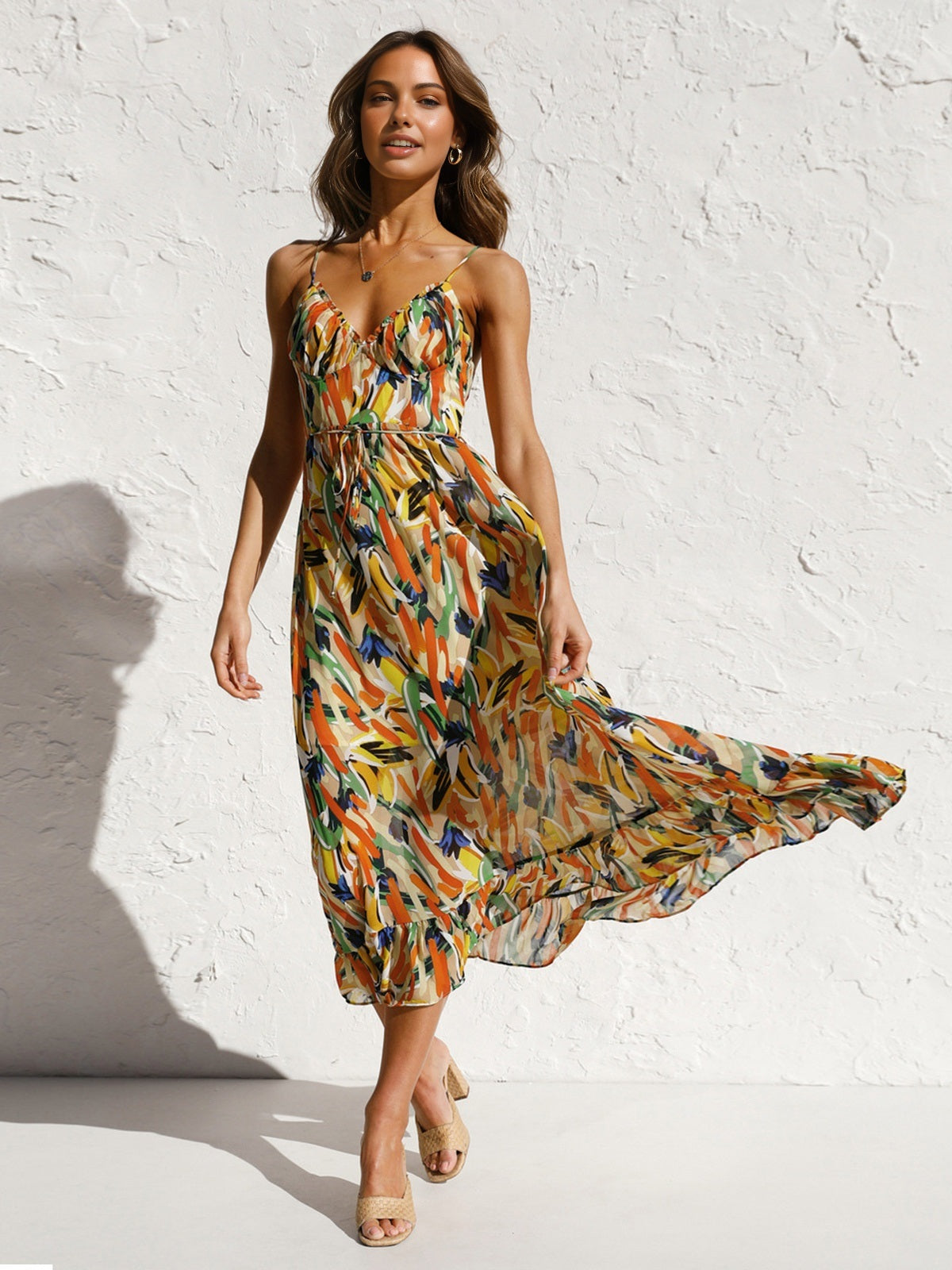Multi Color Print Cami Midi Dress - Chic Rio