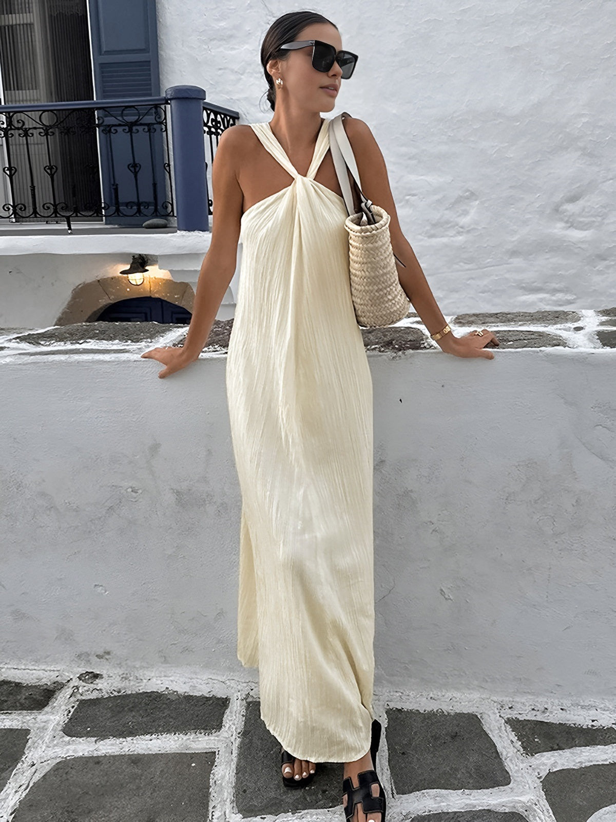 Creamy Halter Long Dress - Chic Rio