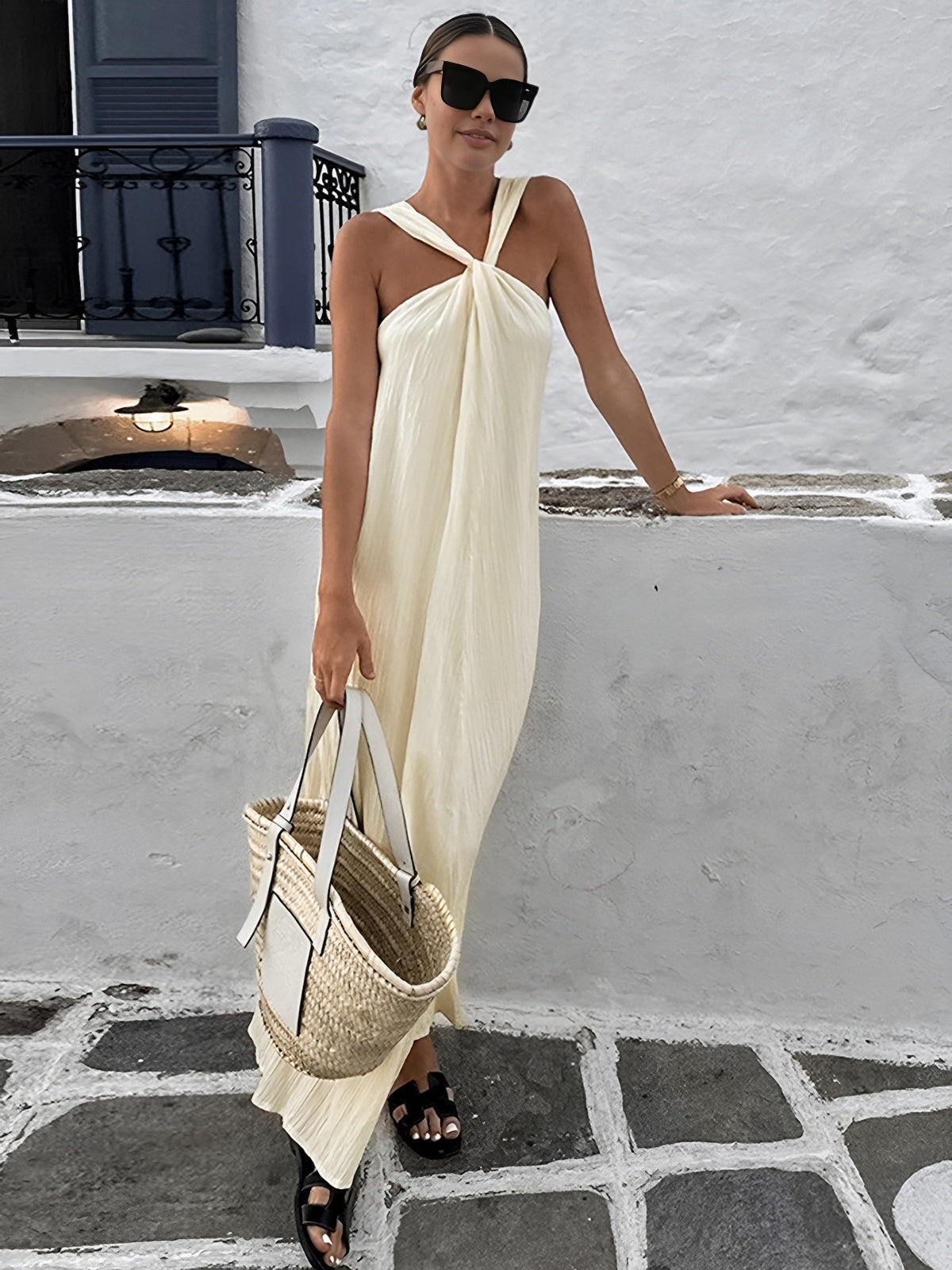 Creamy Halter Long Dress - Chic Rio