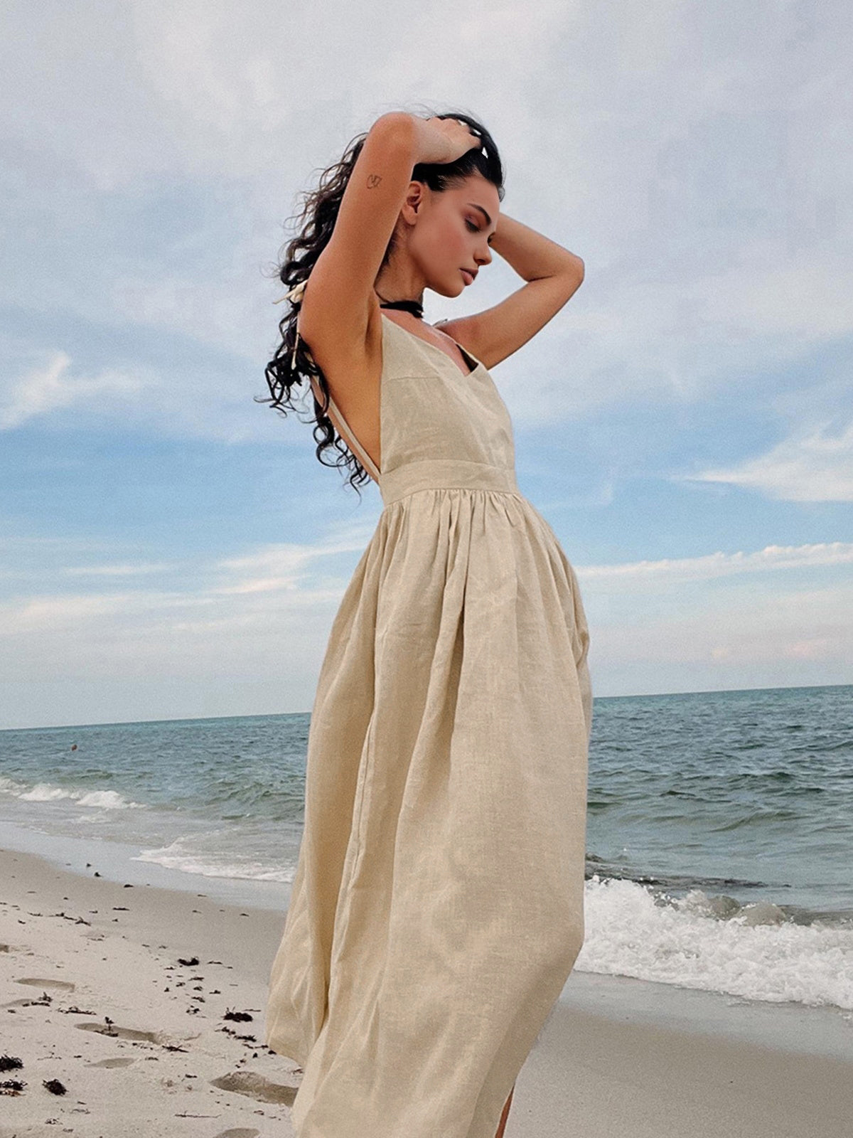 Cotton & Linen Backless Long Dress - Chic Rio