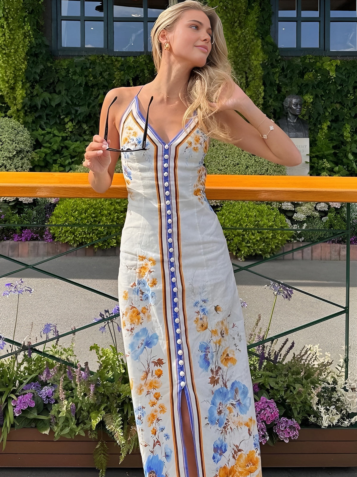 Casual Floral Printed Halter Long Dress - Chic Rio