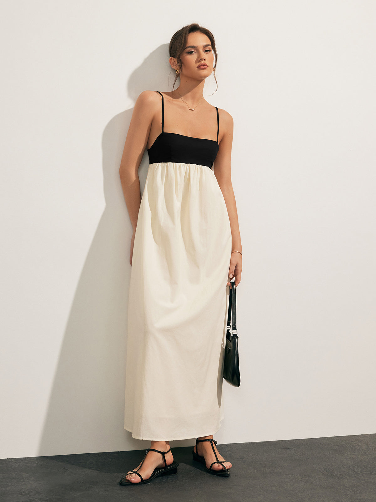 Open Back Contrast Pocket Long Dress - Chic Rio