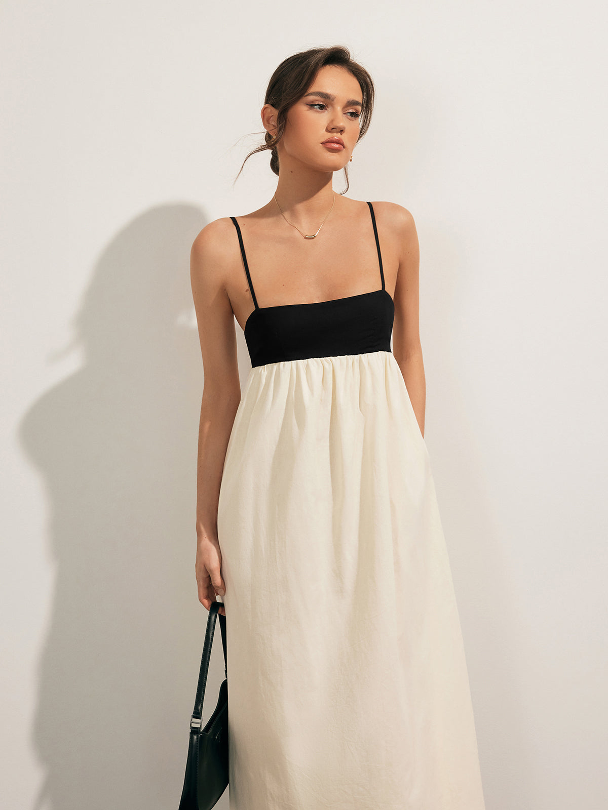 Open Back Contrast Pocket Long Dress - Chic Rio