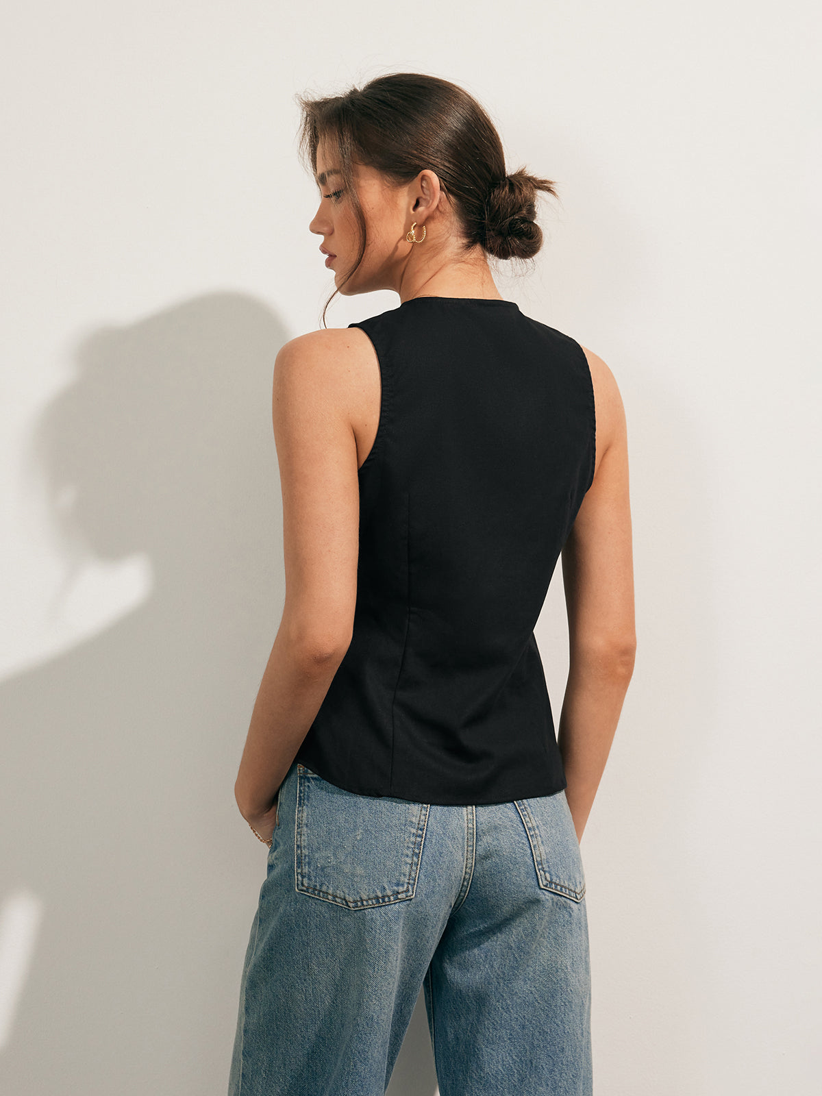 Linen Blends Button Up Tank Top - Chic Rio
