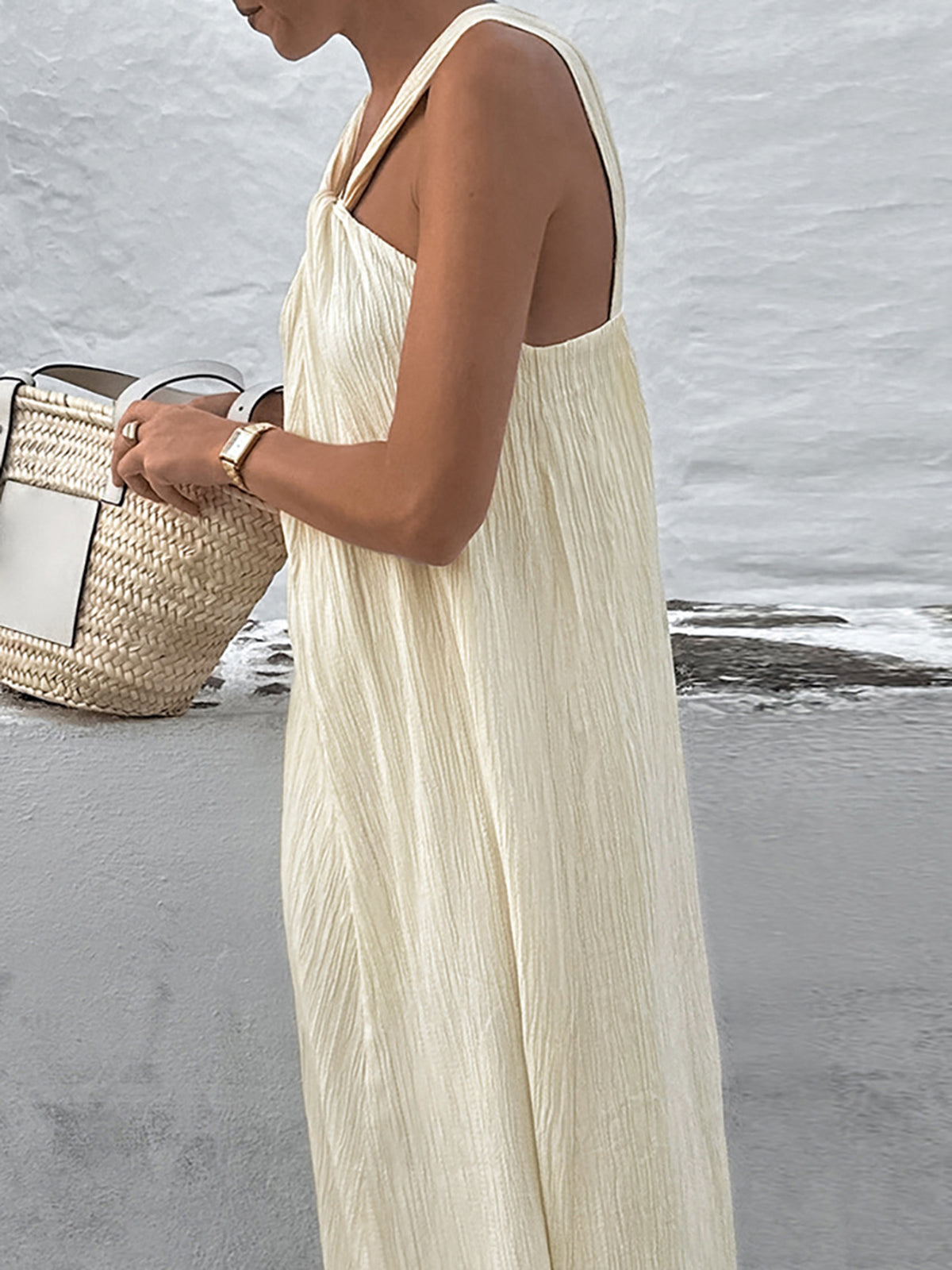 Creamy Halter Long Dress - Chic Rio