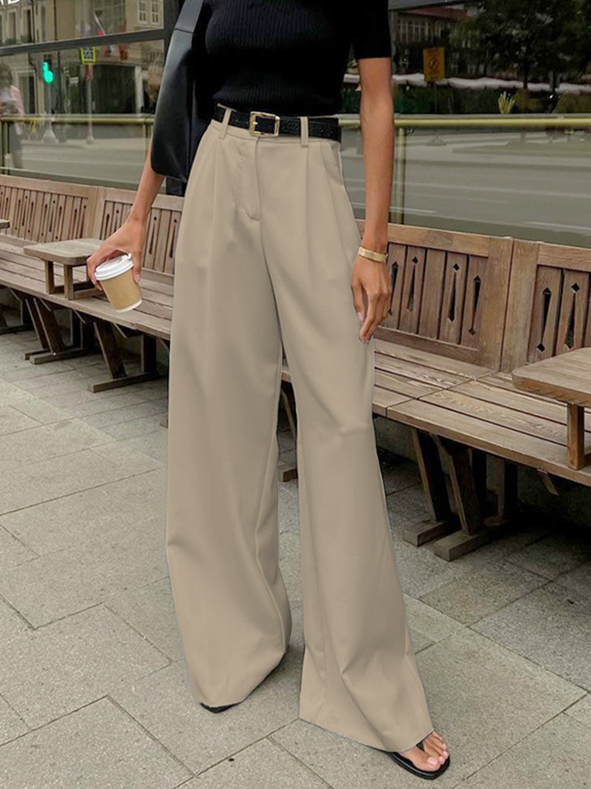 Solid Wide Leg Pants Without Belt - Chic Rio