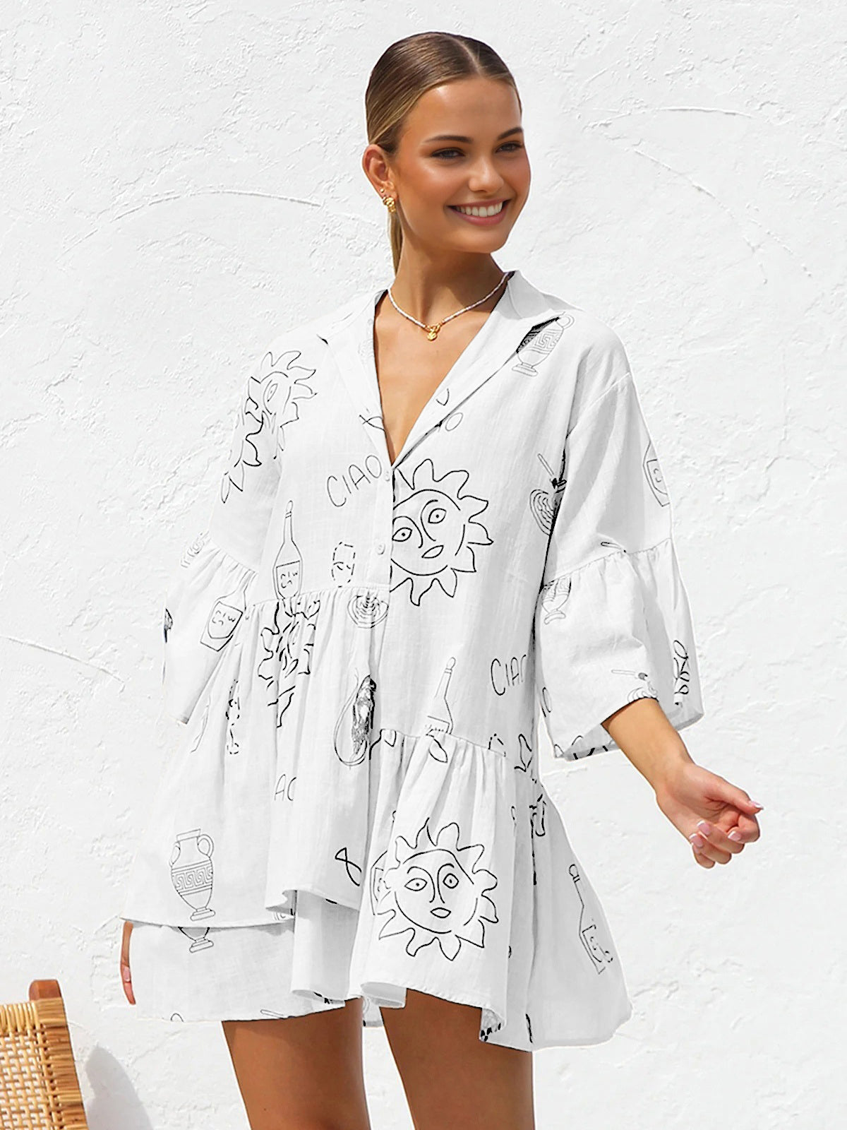 Oversized Sun Print Short Dress - Chic Rio
