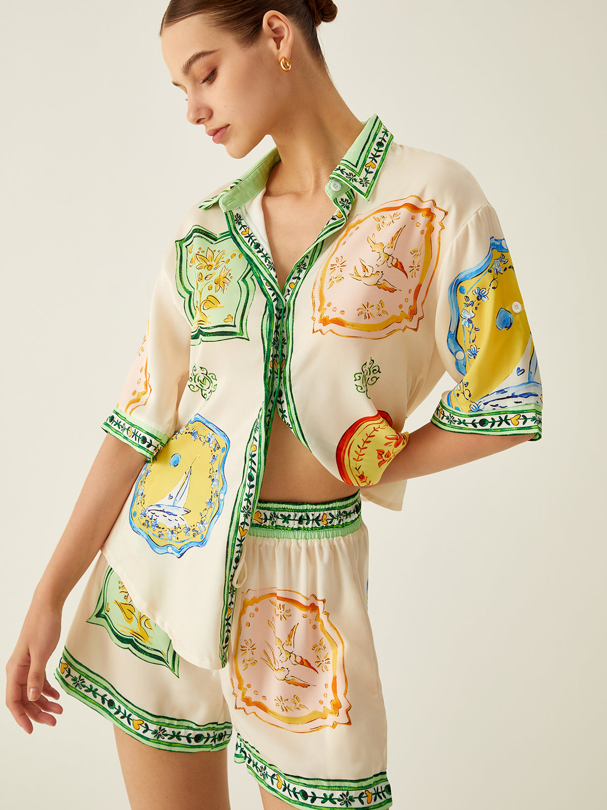 Loosen Printed Satin Shorts Set - Chic Rio