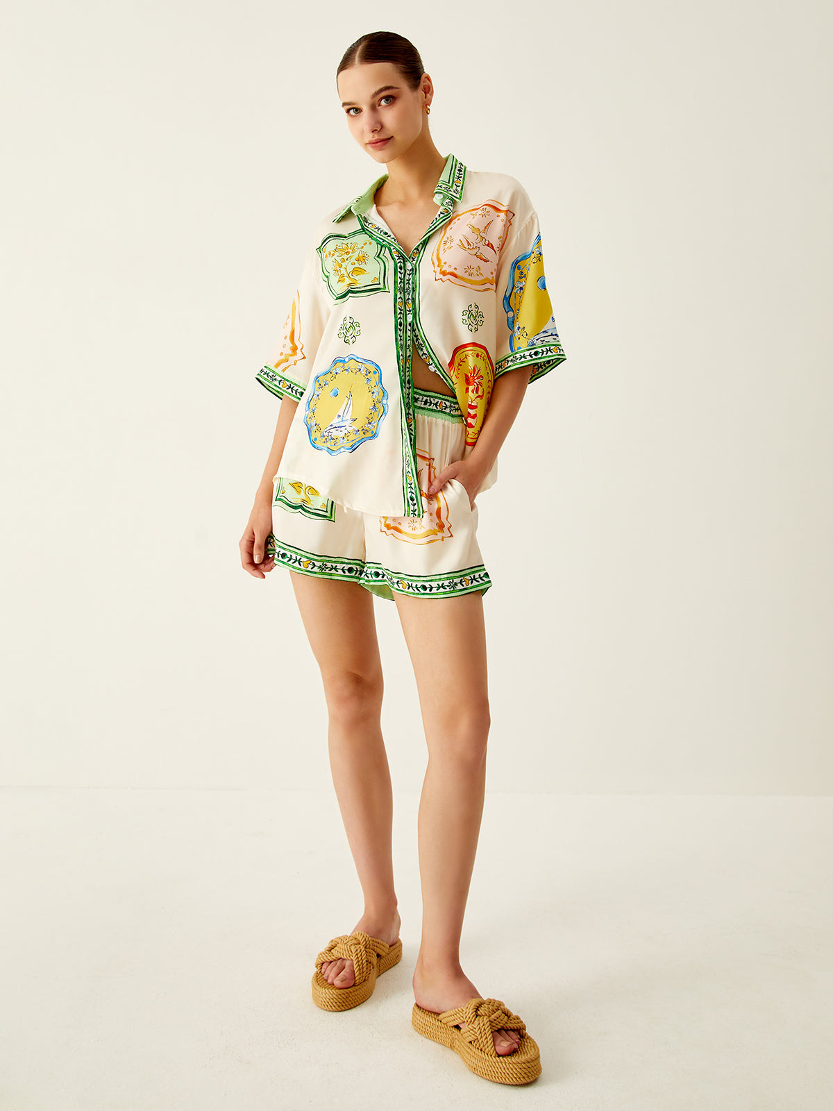 Loosen Printed Satin Shorts Set - Chic Rio