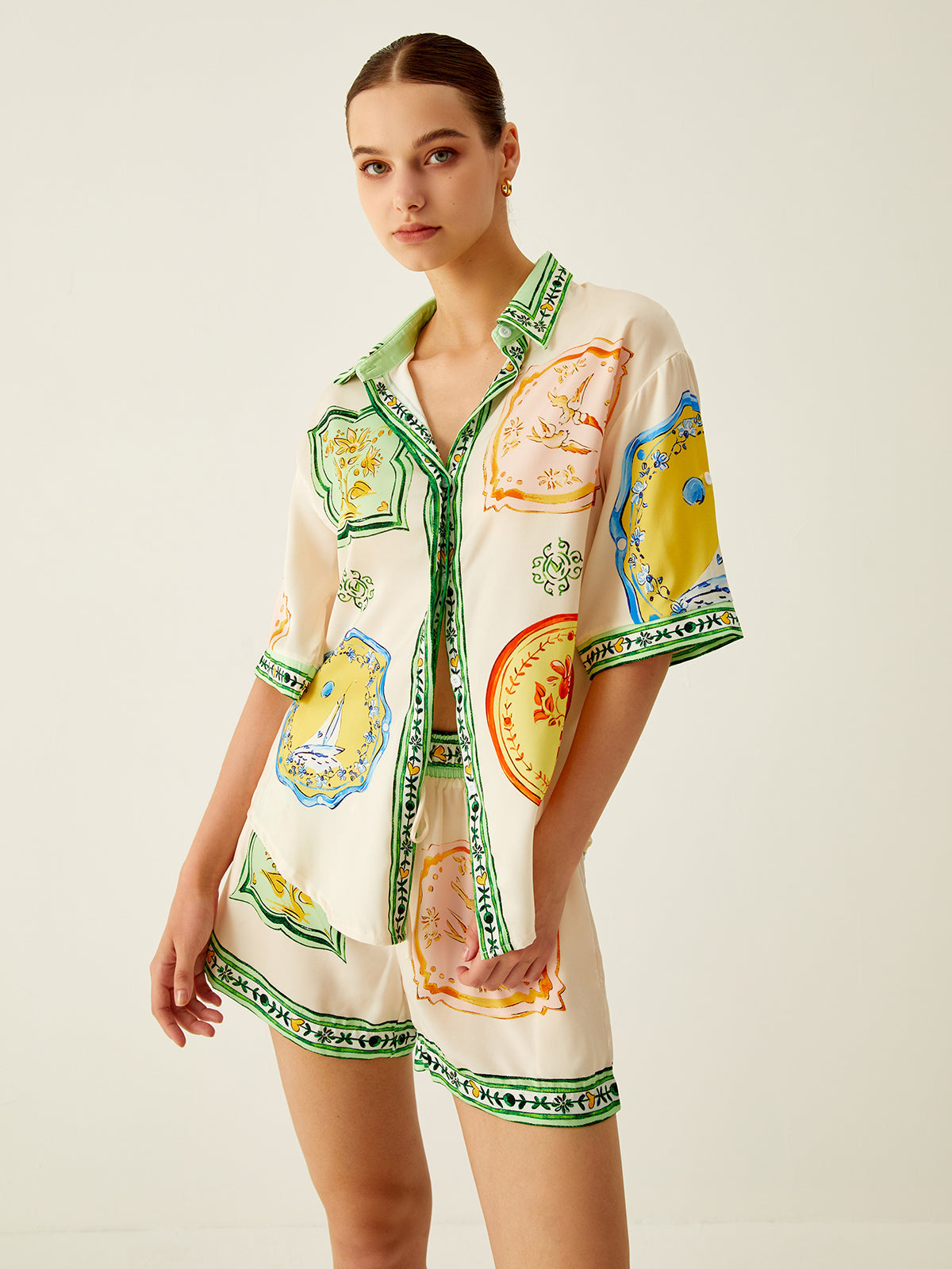Loosen Printed Satin Shorts Set - Chic Rio