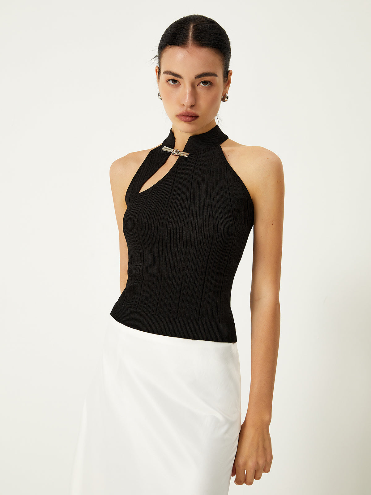 Asymmetrical Button Sweater Vest - Chic Rio