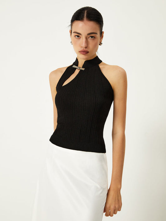 Asymmetrical Button Sweater Vest - Chic Rio