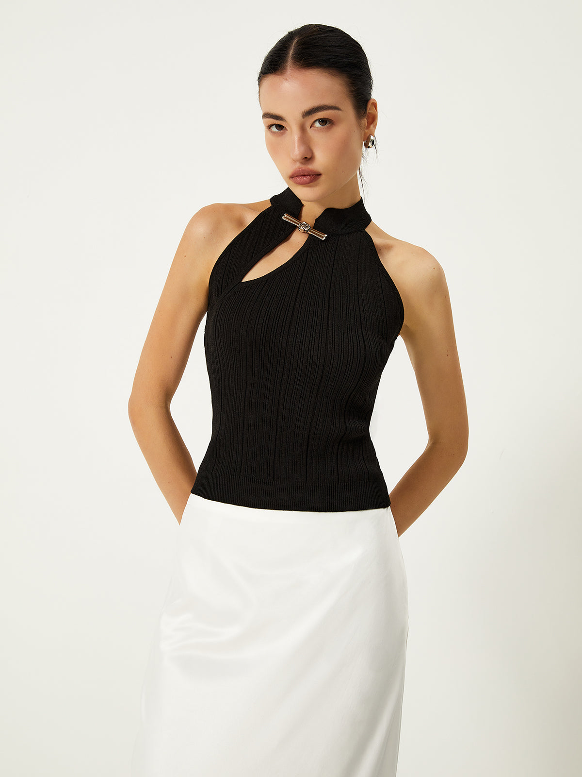 Asymmetrical Button Sweater Vest - Chic Rio