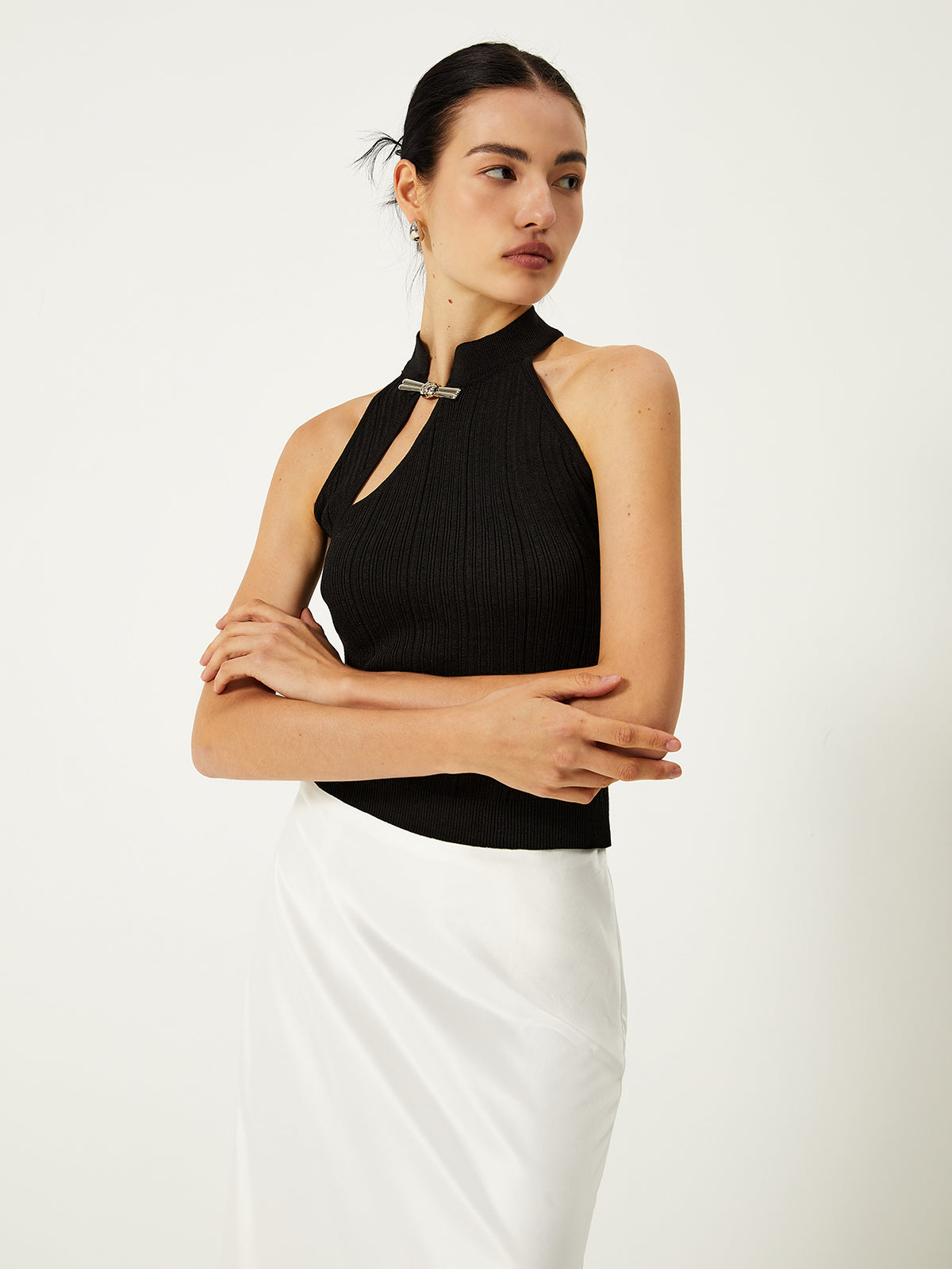 Asymmetrical Button Sweater Vest - Chic Rio