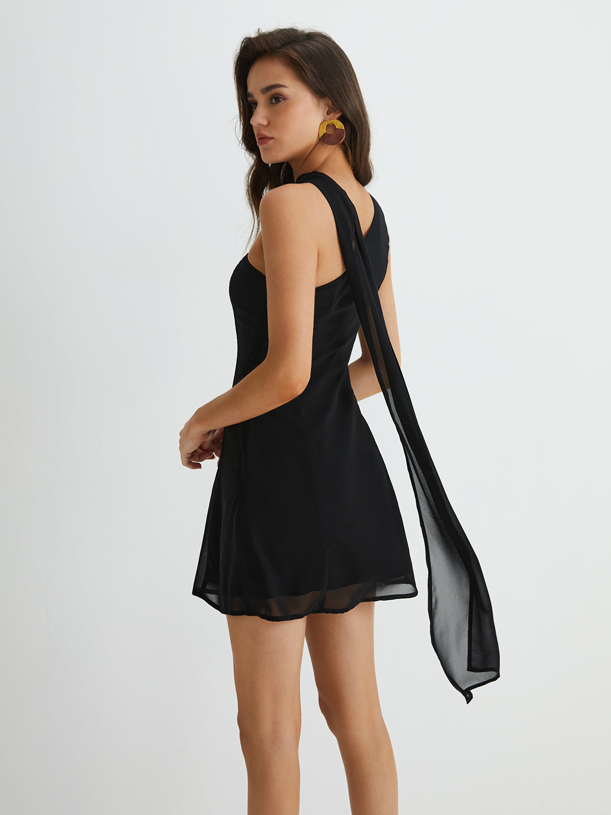 Asymmetrical Cutaway Shoulder Short Dress - Chic Rio