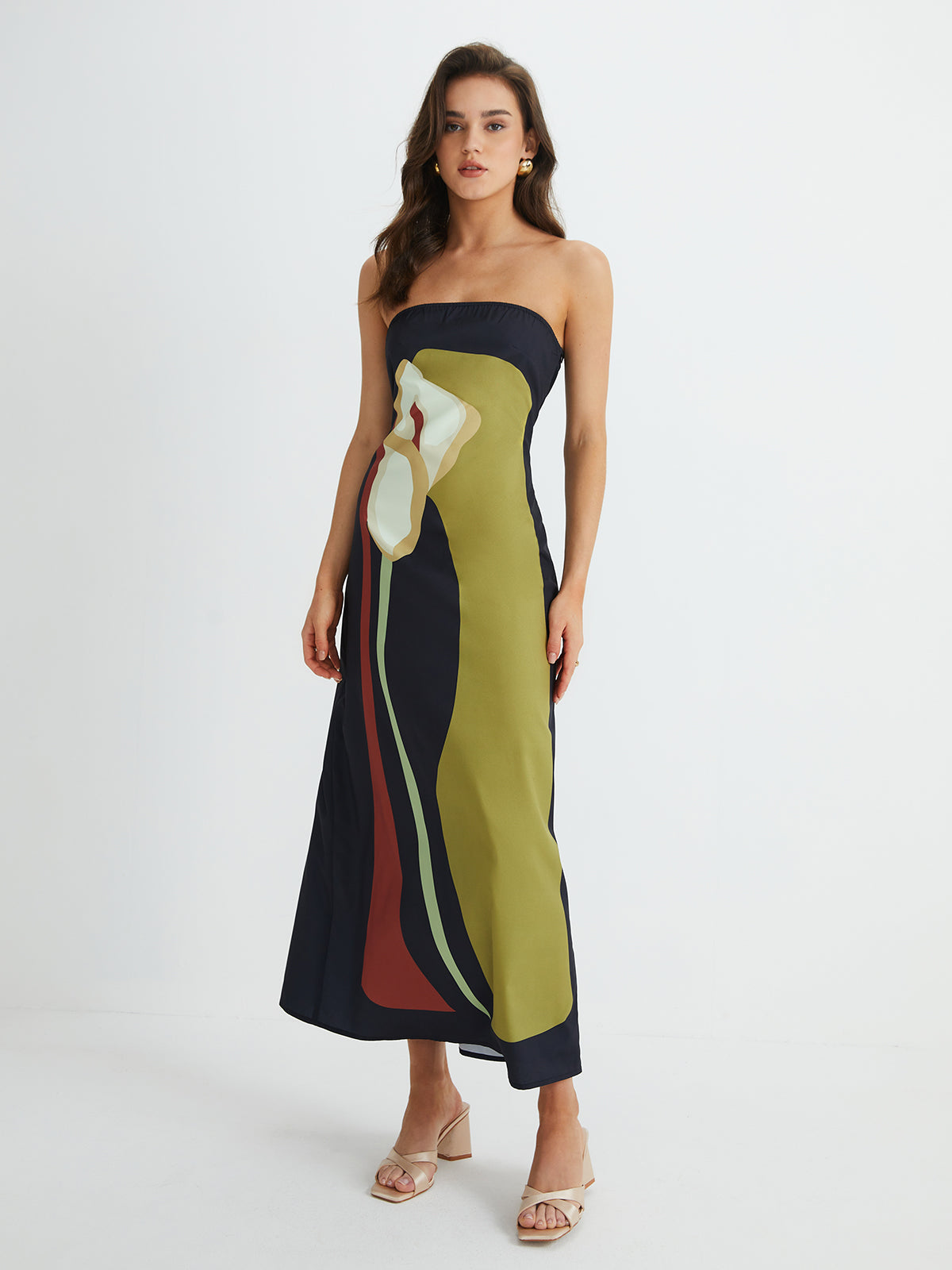 Large Floral Print Split Tube Long Dress - Chic Rio