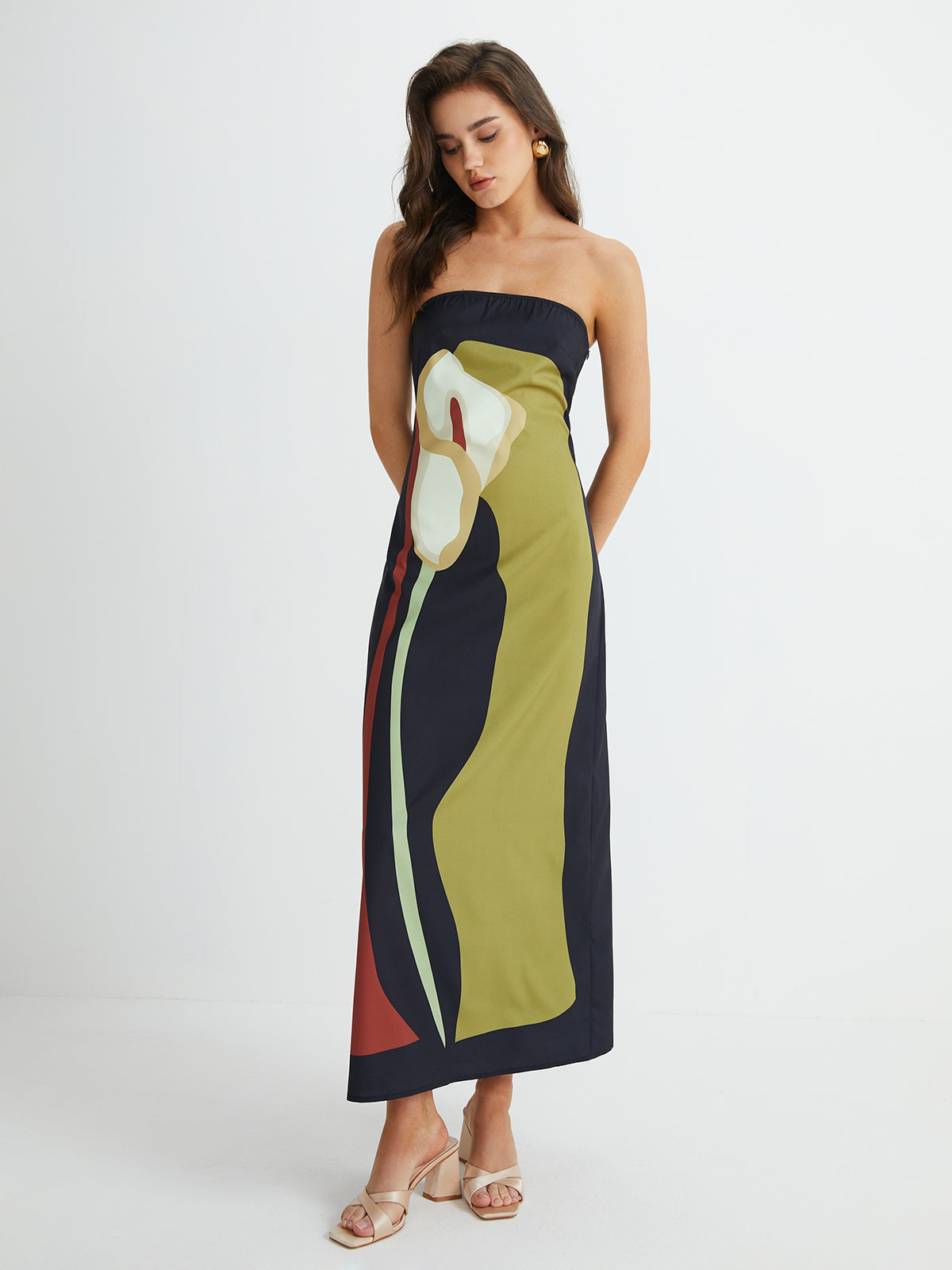 Large Floral Print Split Tube Long Dress - Chic Rio