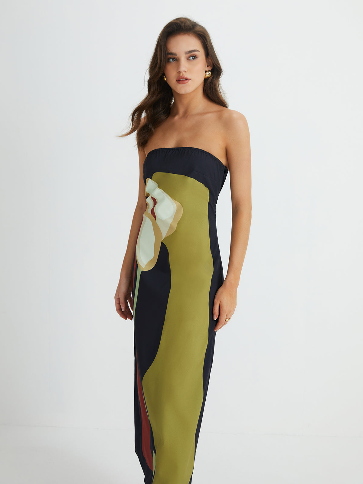 Large Floral Print Split Tube Long Dress - Chic Rio