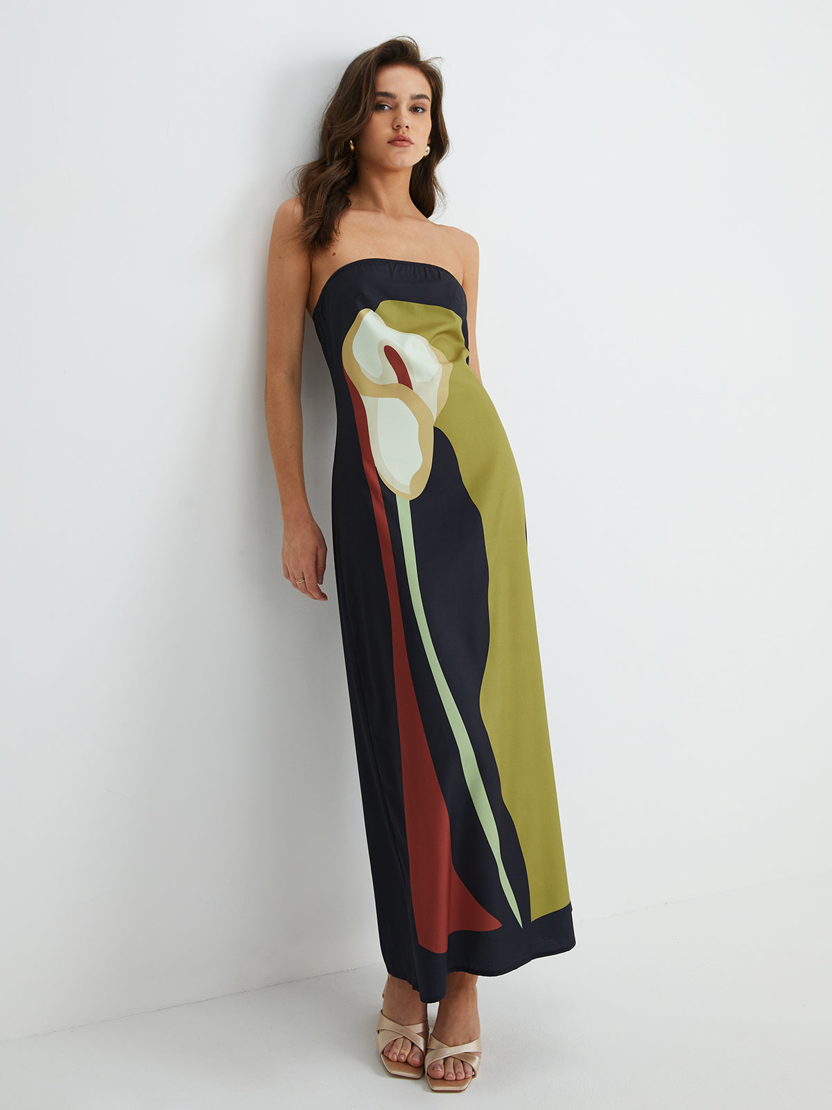 Large Floral Print Split Tube Long Dress - Chic Rio
