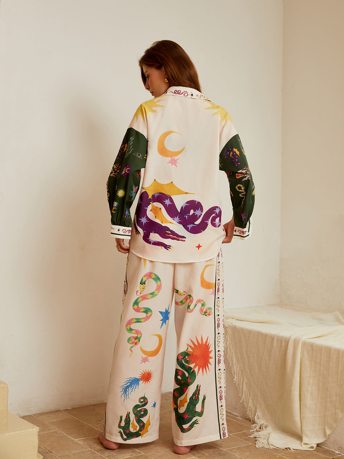 Boho Print Loose Shirt With Wide Leg Pants Set - Chic Rio