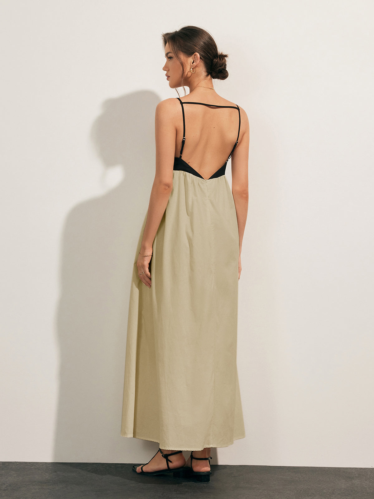 Open Back Contrast Pocket Long Dress - Chic Rio