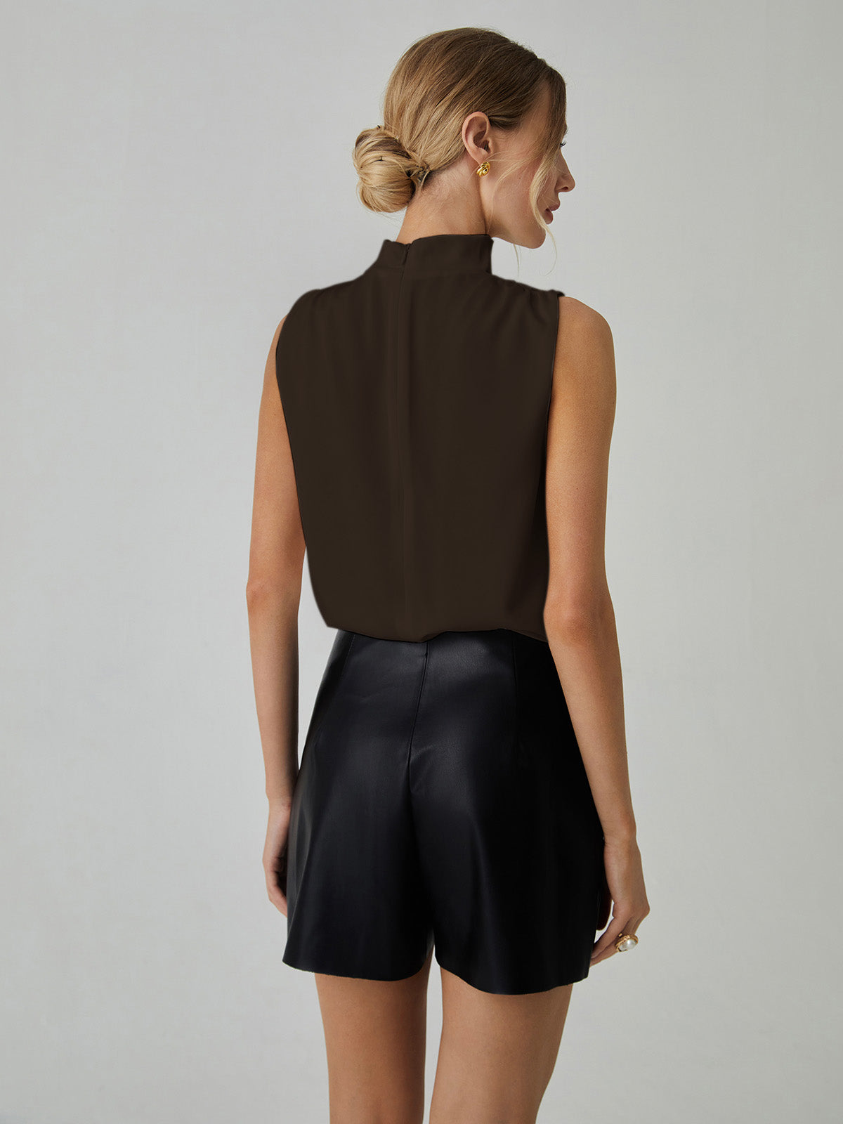 Pleated High Neck Sleeveless Blouse - Chic Rio