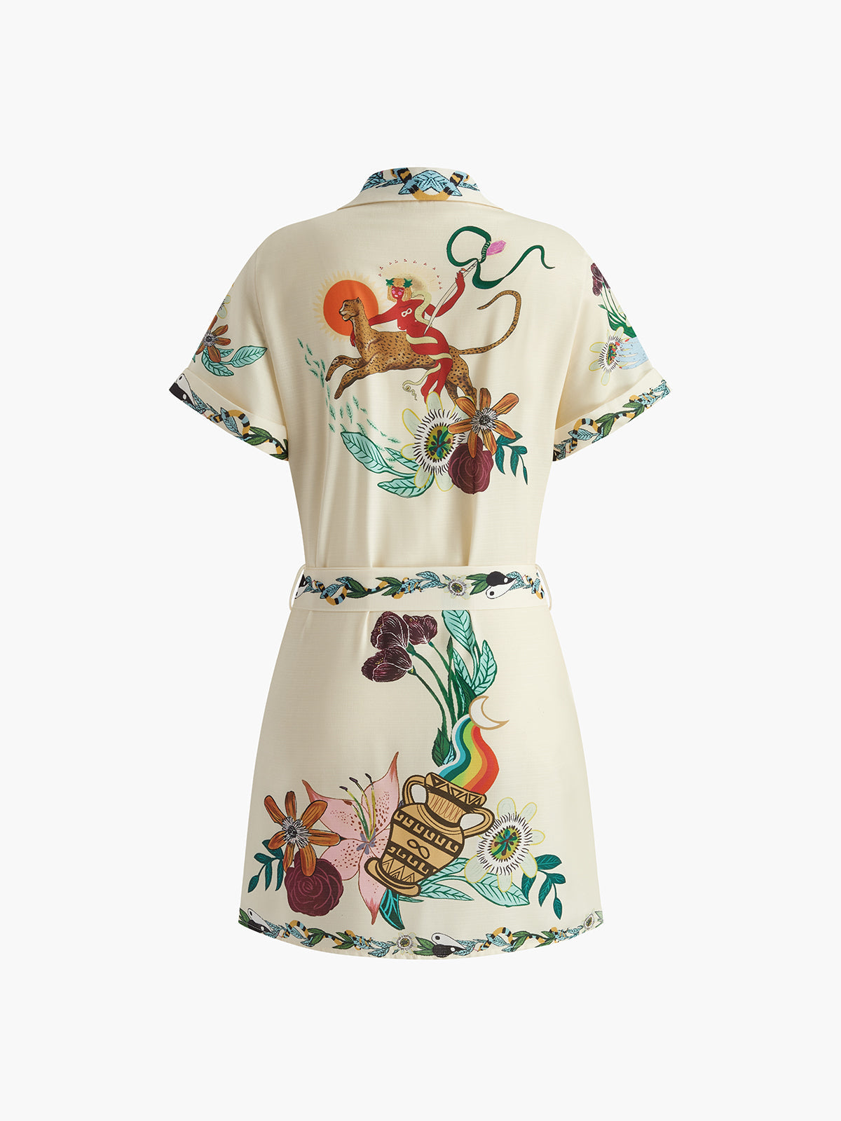 Print Collared Belted Short Dress - Chic Rio