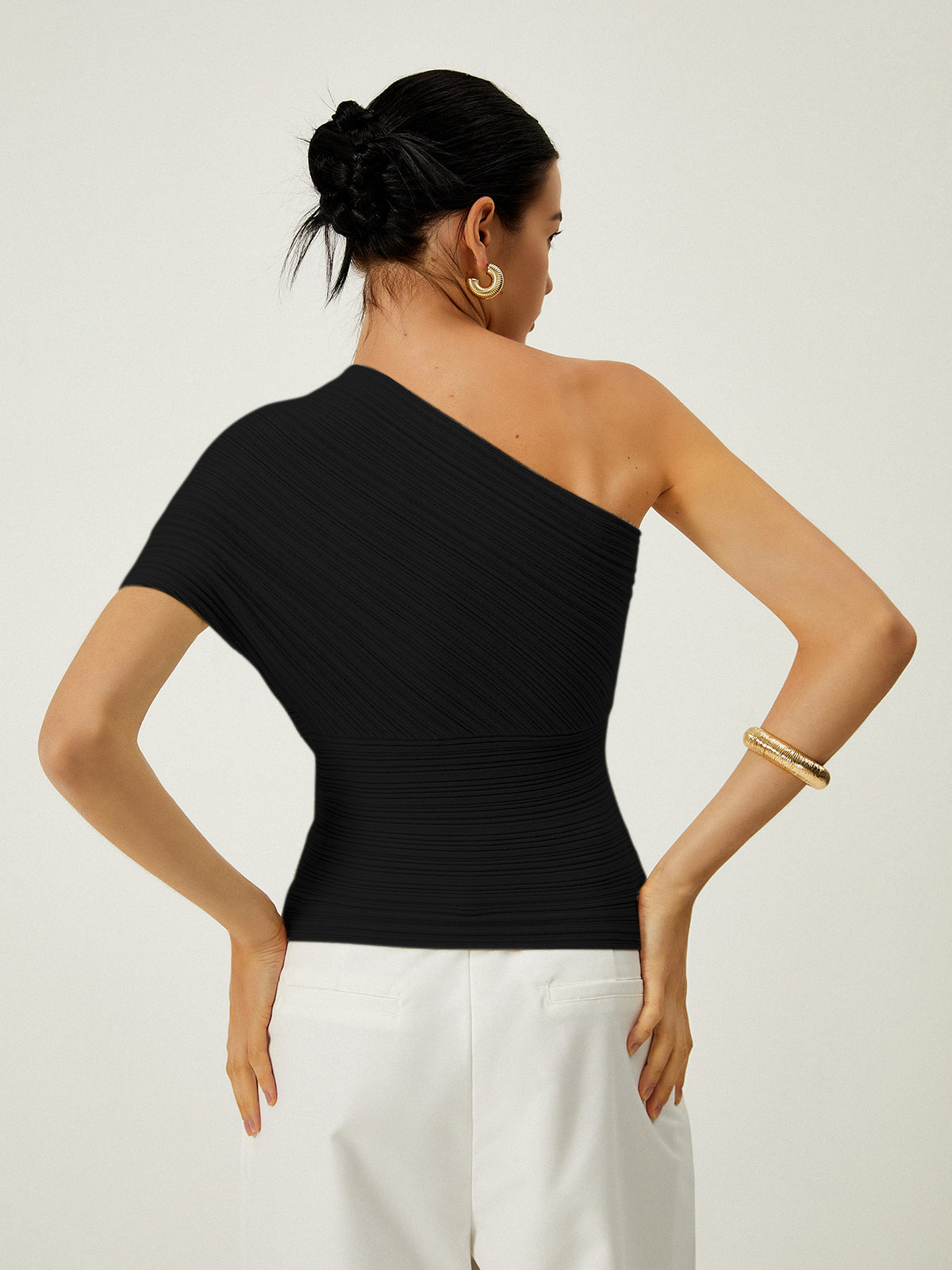 Asymmetrical One Shoulder Knotted Knit Top - Chic Rio