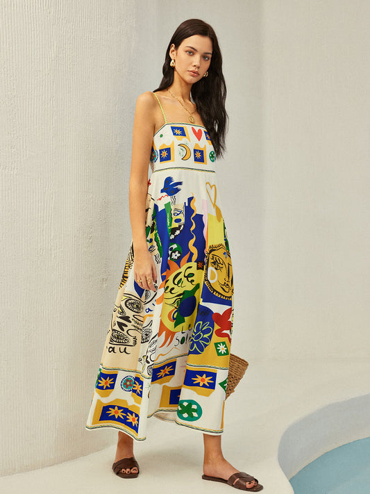 All Over Print Multi Color Cami Long Dress - Chic Rio