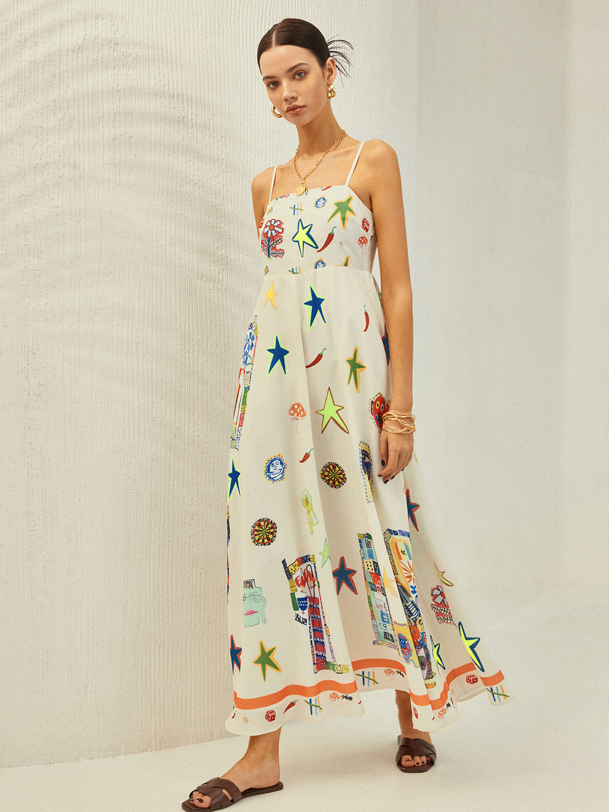 Adjustable Strap Print Dress With Pockets - Chic Rio